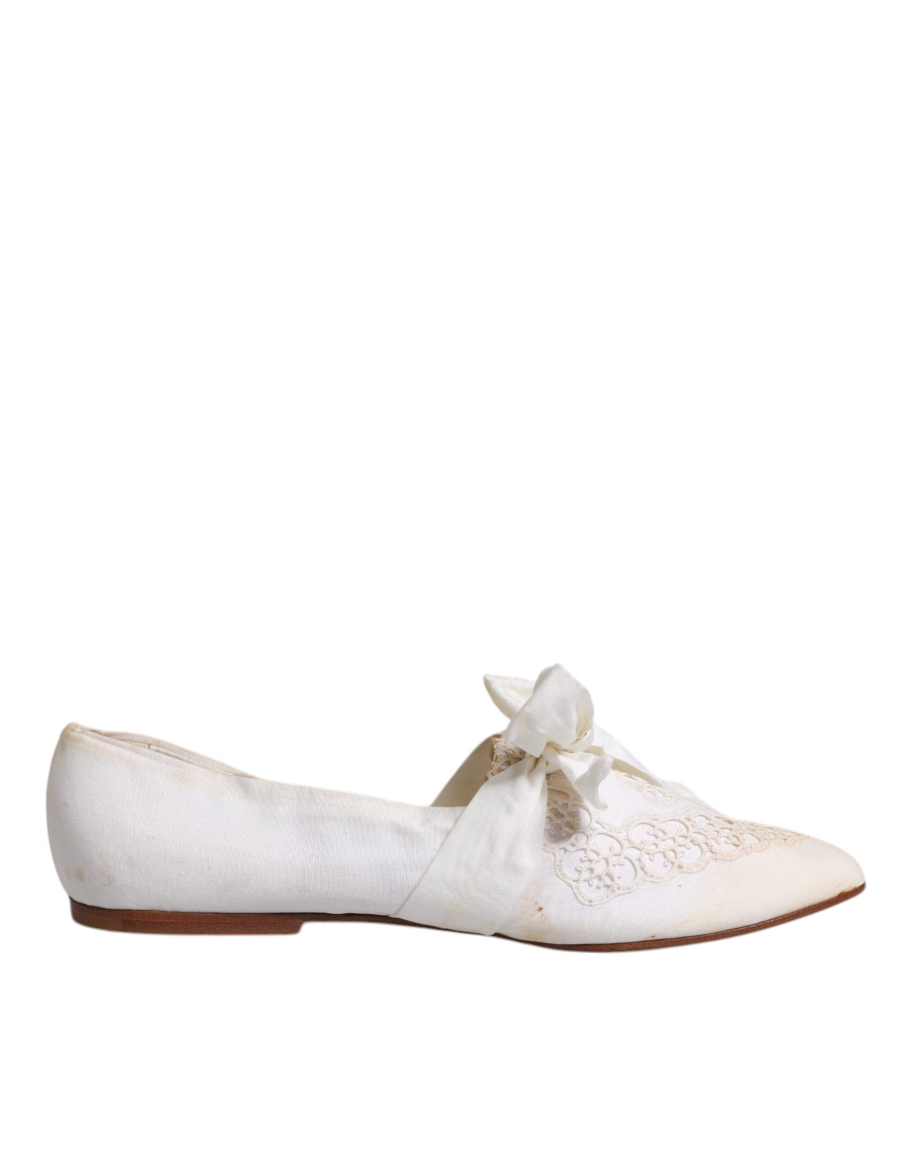 Dolce & Gabbana White Ribbon Fabric Ballerina Flats Shoes | Regal Royce