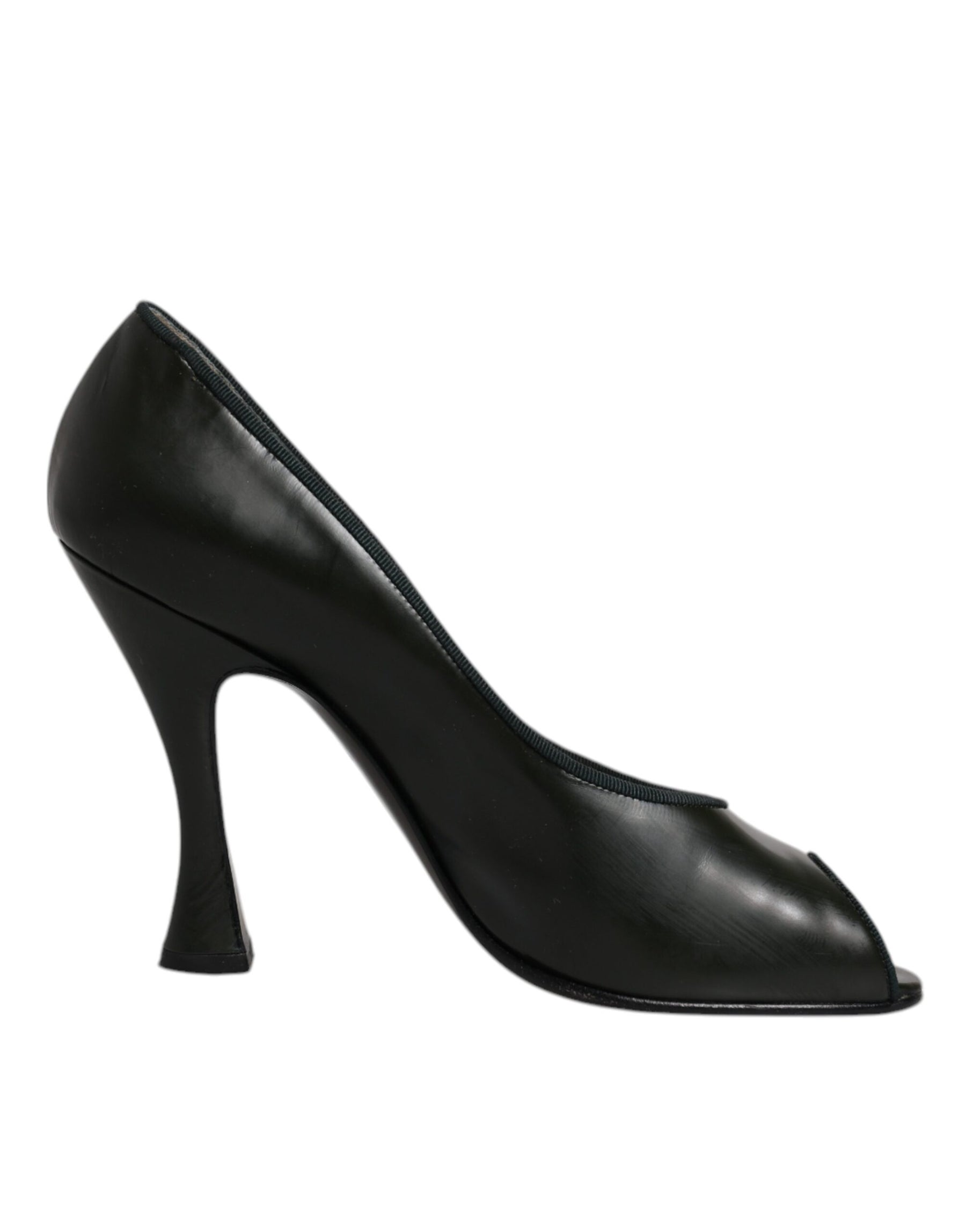 Dolce & Gabbana Green Leather Peep Toe Heels Pumps Shoes | Regal Royce