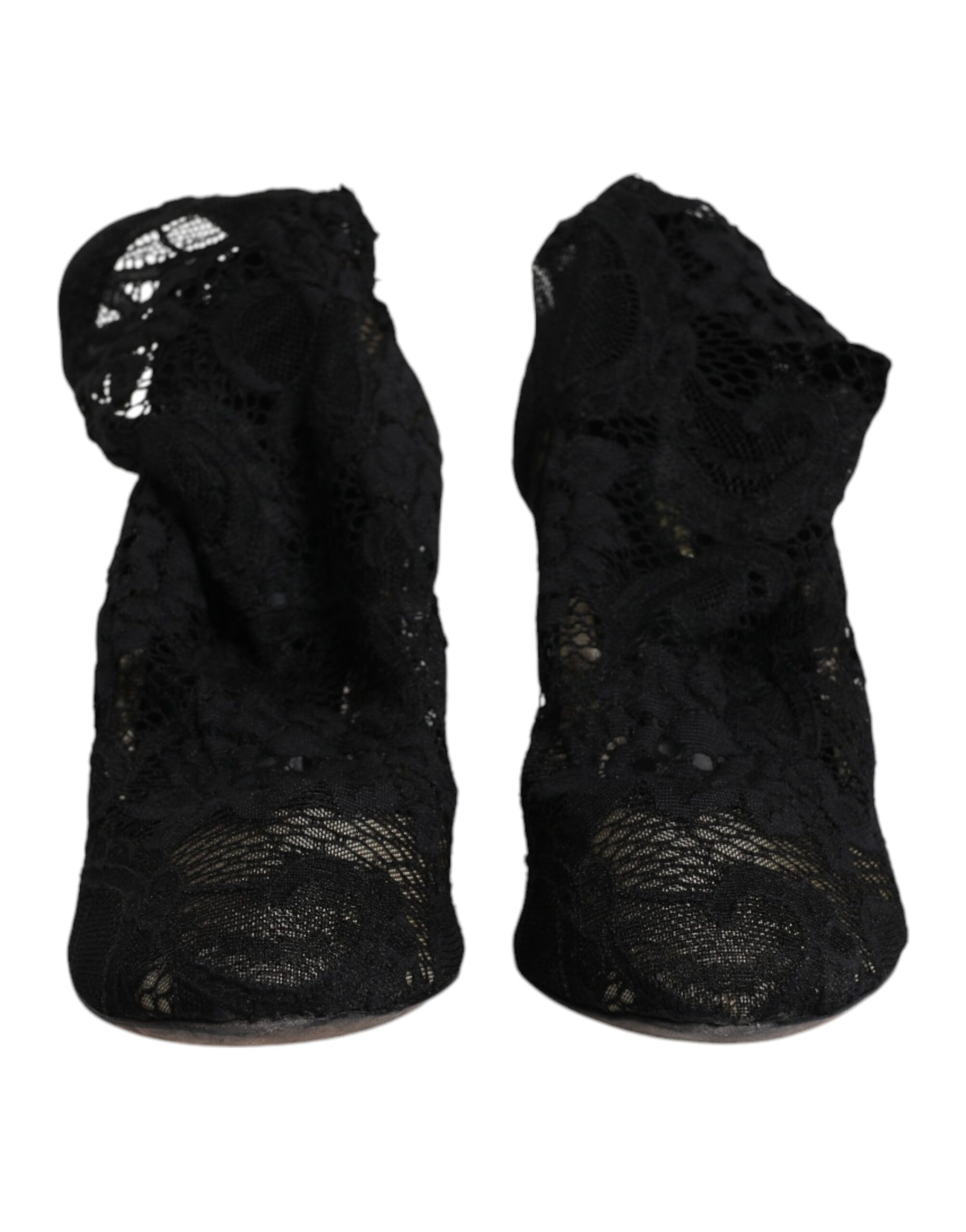 Dolce & Gabbana Black Lace Stretch Heels Mid Calf Boots Shoes | Regal Royce