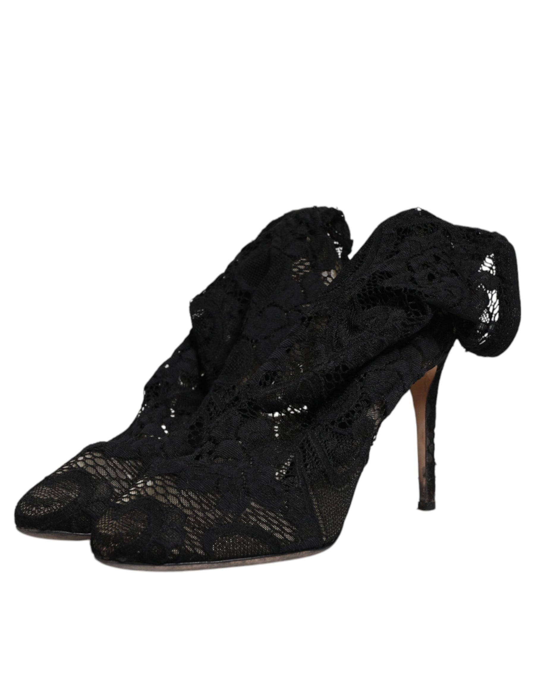 Dolce & Gabbana Black Lace Stretch Heels Mid Calf Boots Shoes | Regal Royce