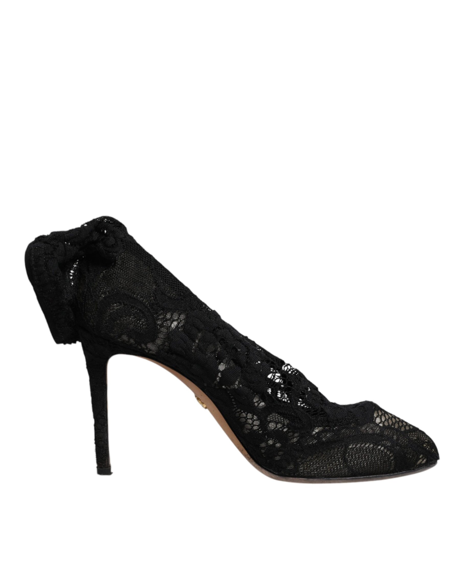 Dolce & Gabbana Black Lace Stretch Heels Mid Calf Boots Shoes | Regal Royce