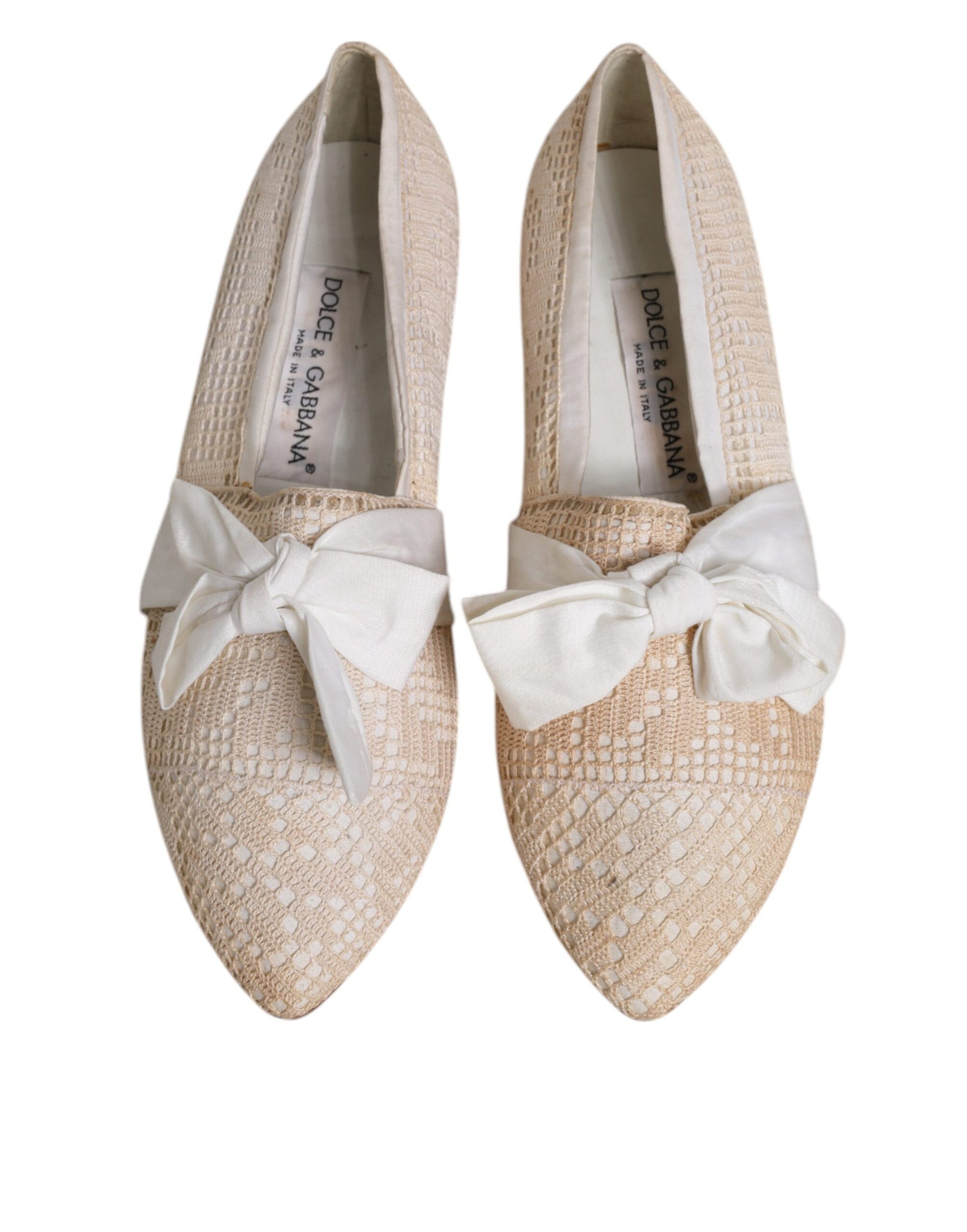 Dolce & Gabbana Beige Ribbon Fabric Ballerina Flats Shoes | Regal Royce