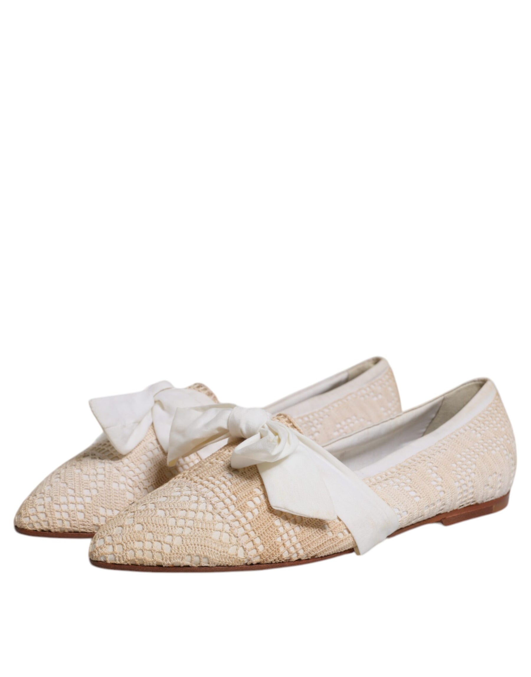 Dolce & Gabbana Beige Ribbon Fabric Ballerina Flats Shoes | Regal Royce
