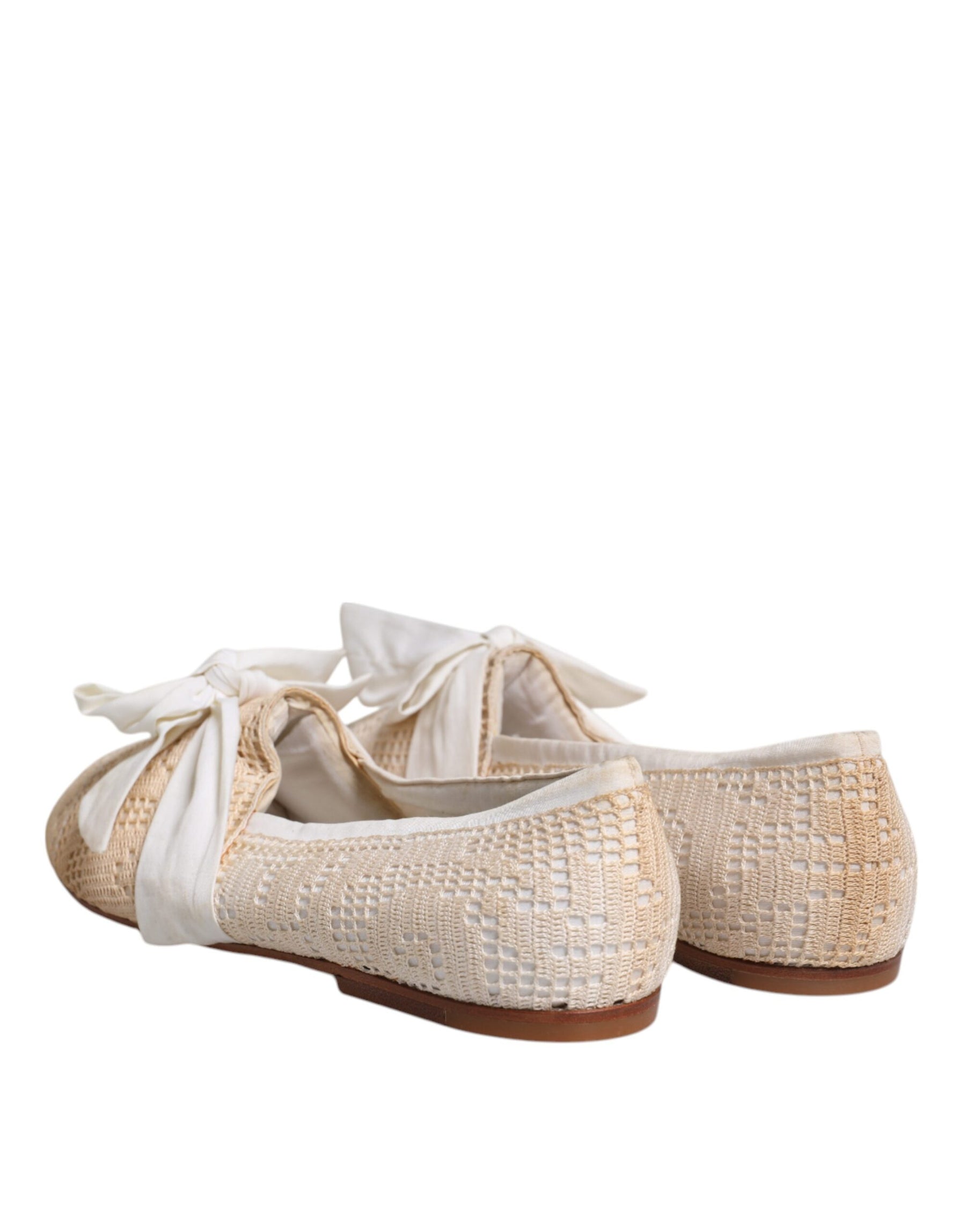 Dolce & Gabbana Beige Ribbon Fabric Ballerina Flats Shoes | Regal Royce