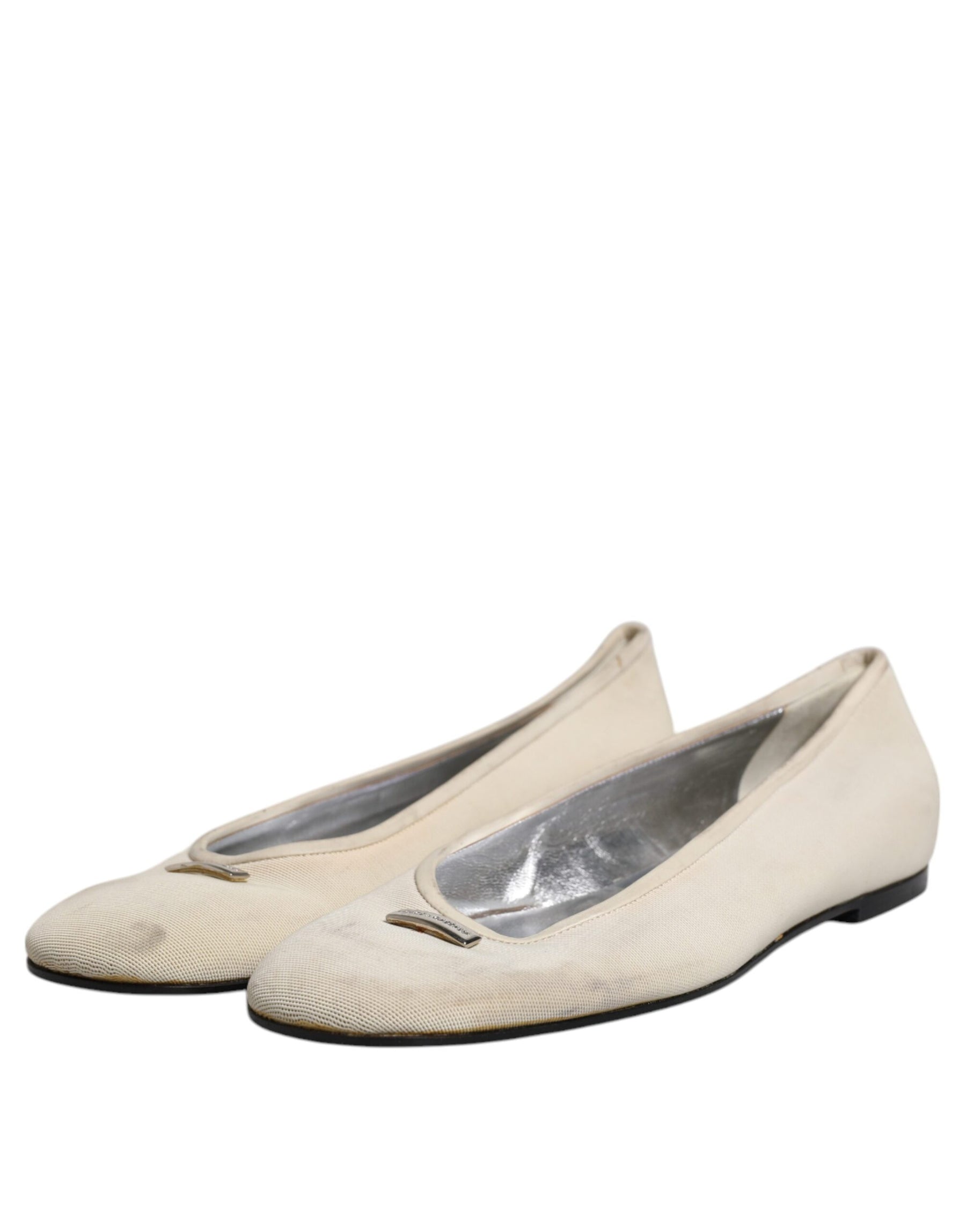 Dolce & Gabbana Beige Fabric Slip On Ballerina Flats Shoes | Regal Royce