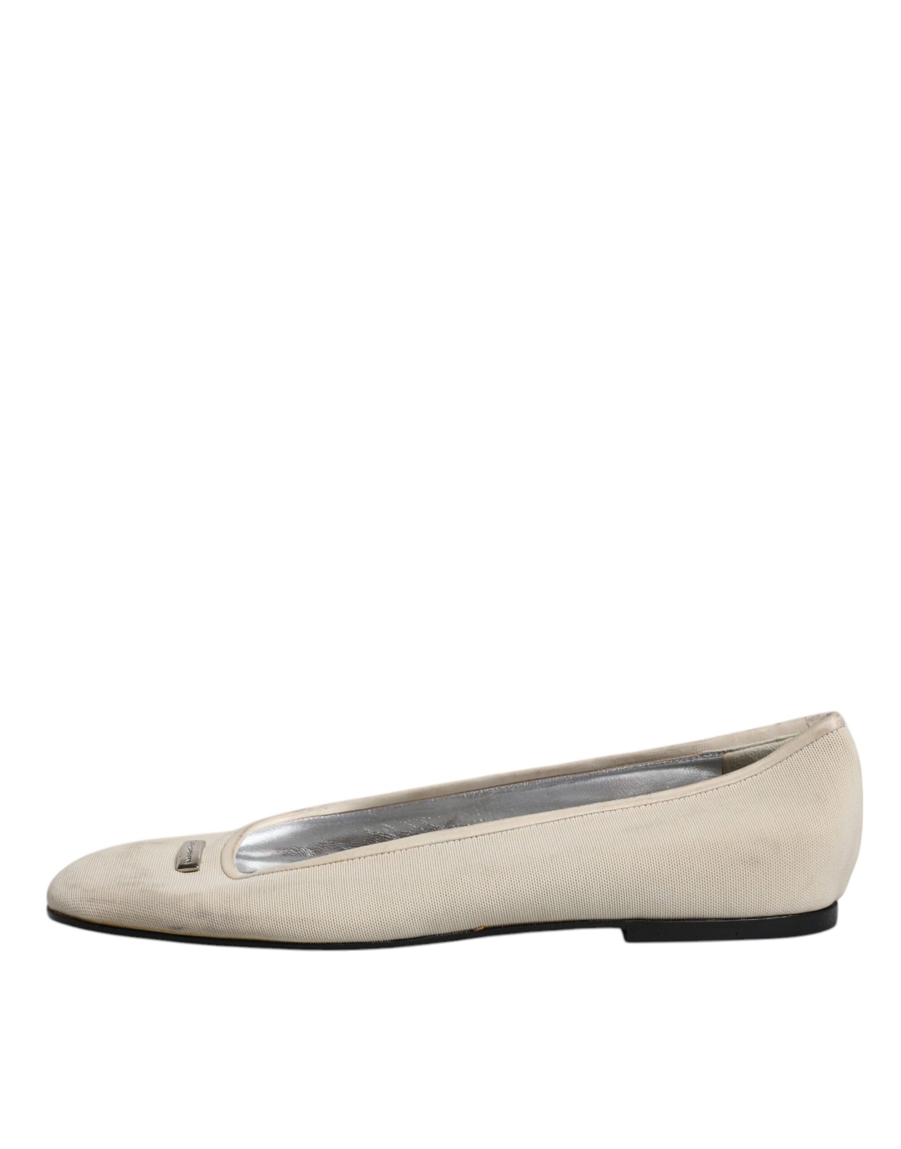 Dolce & Gabbana Beige Fabric Slip On Ballerina Flats Shoes | Regal Royce
