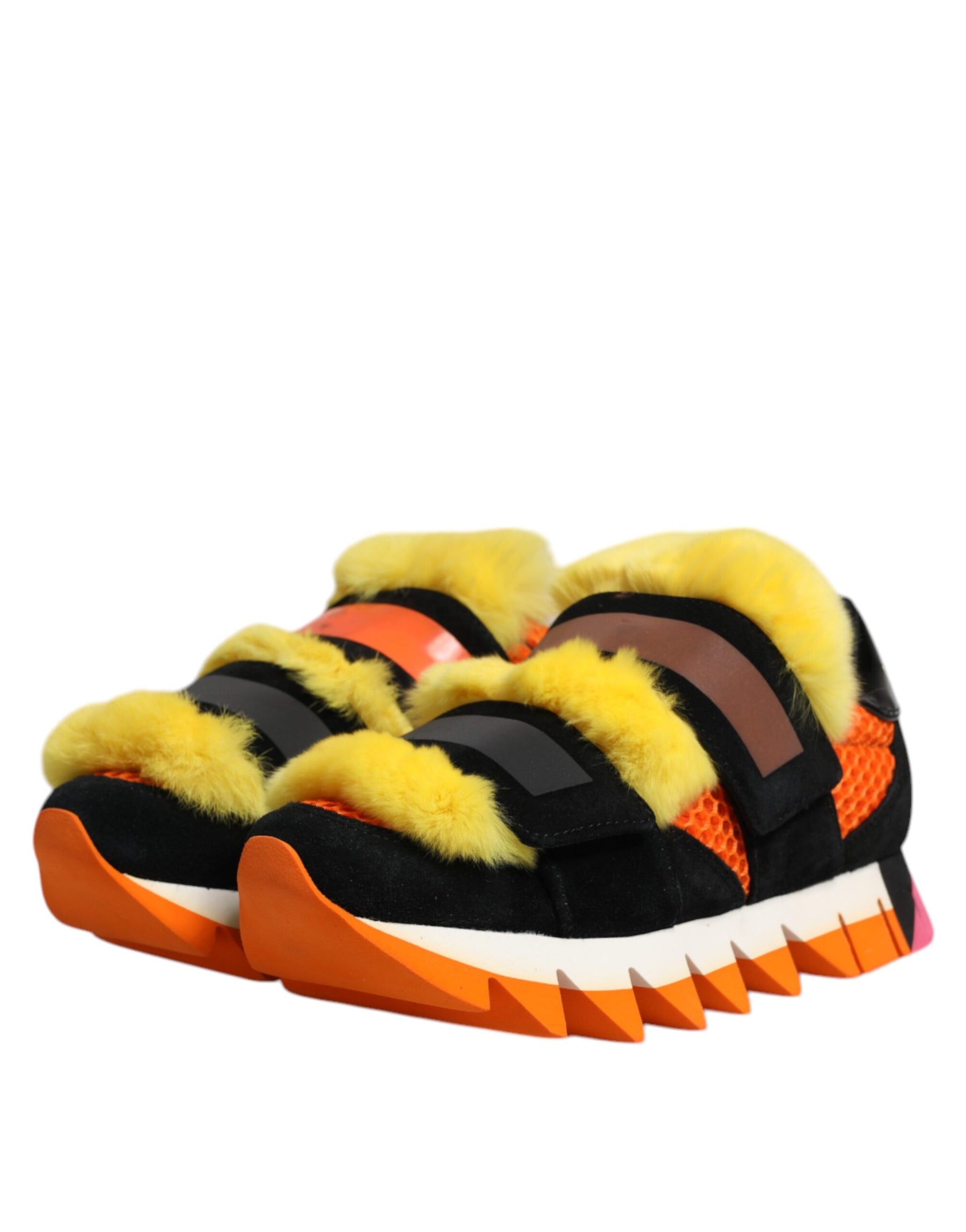 Dolce & Gabbana Multicolor Fur Embellished Sneakers Shoes | Regal Royce