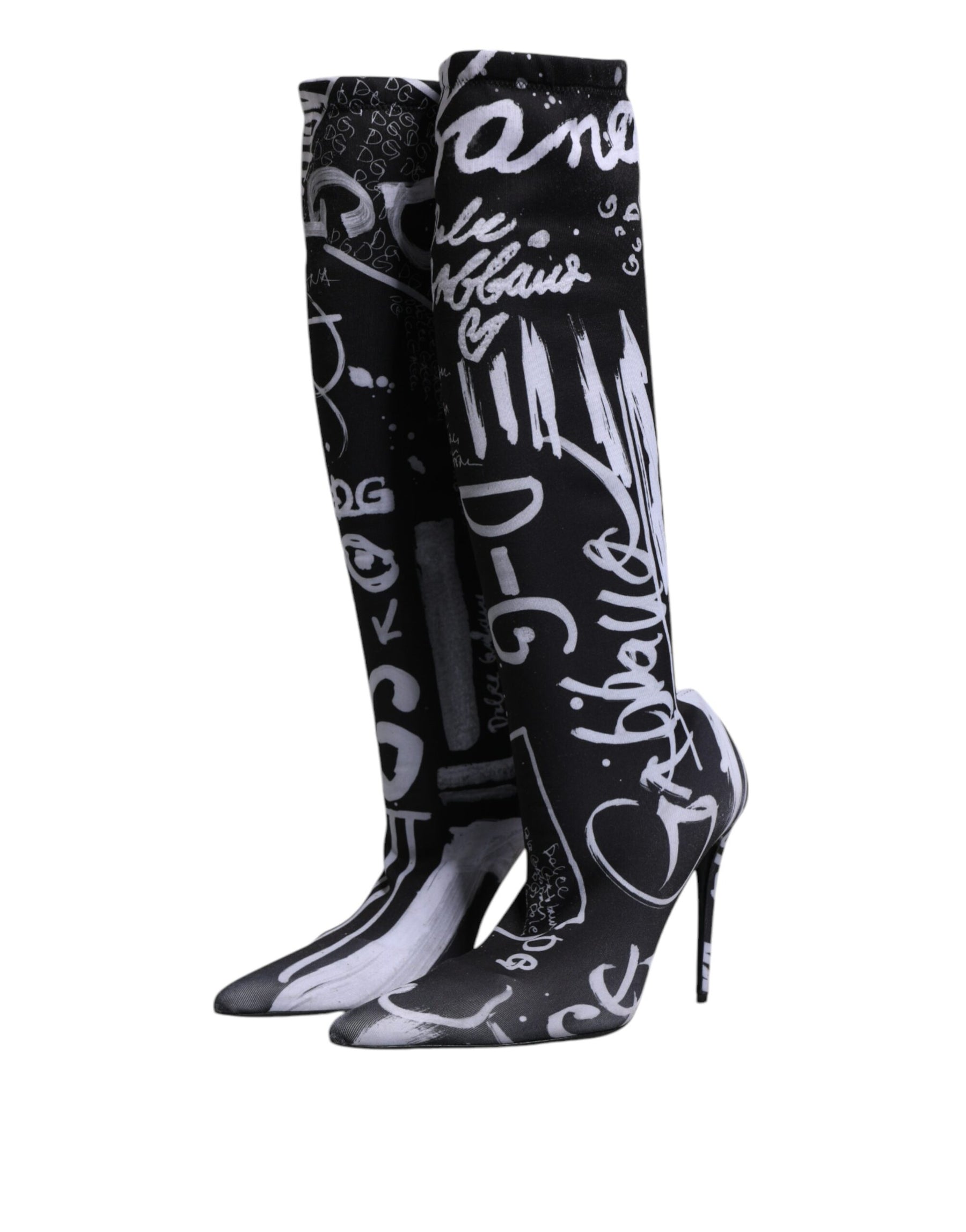 Dolce & Gabbana Black Logo Stretch Heels High Boots Shoes | Regal Royce