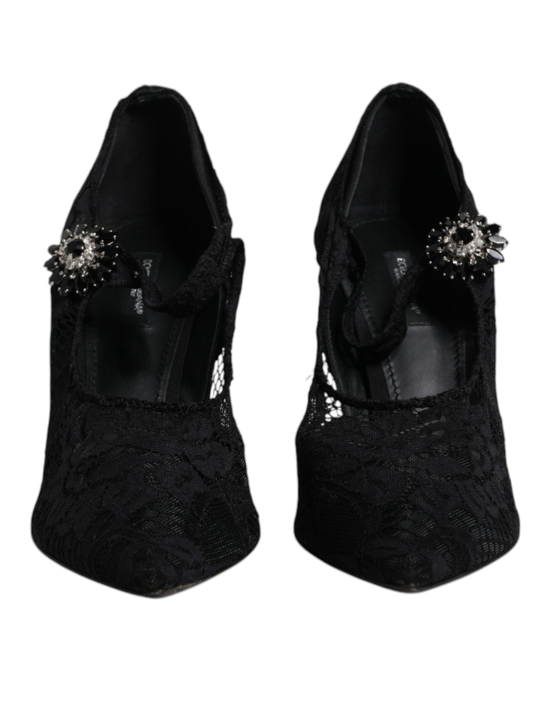 Dolce & Gabbana Black Lace Crystals Mary Jane Pumps Shoes | Regal Royce