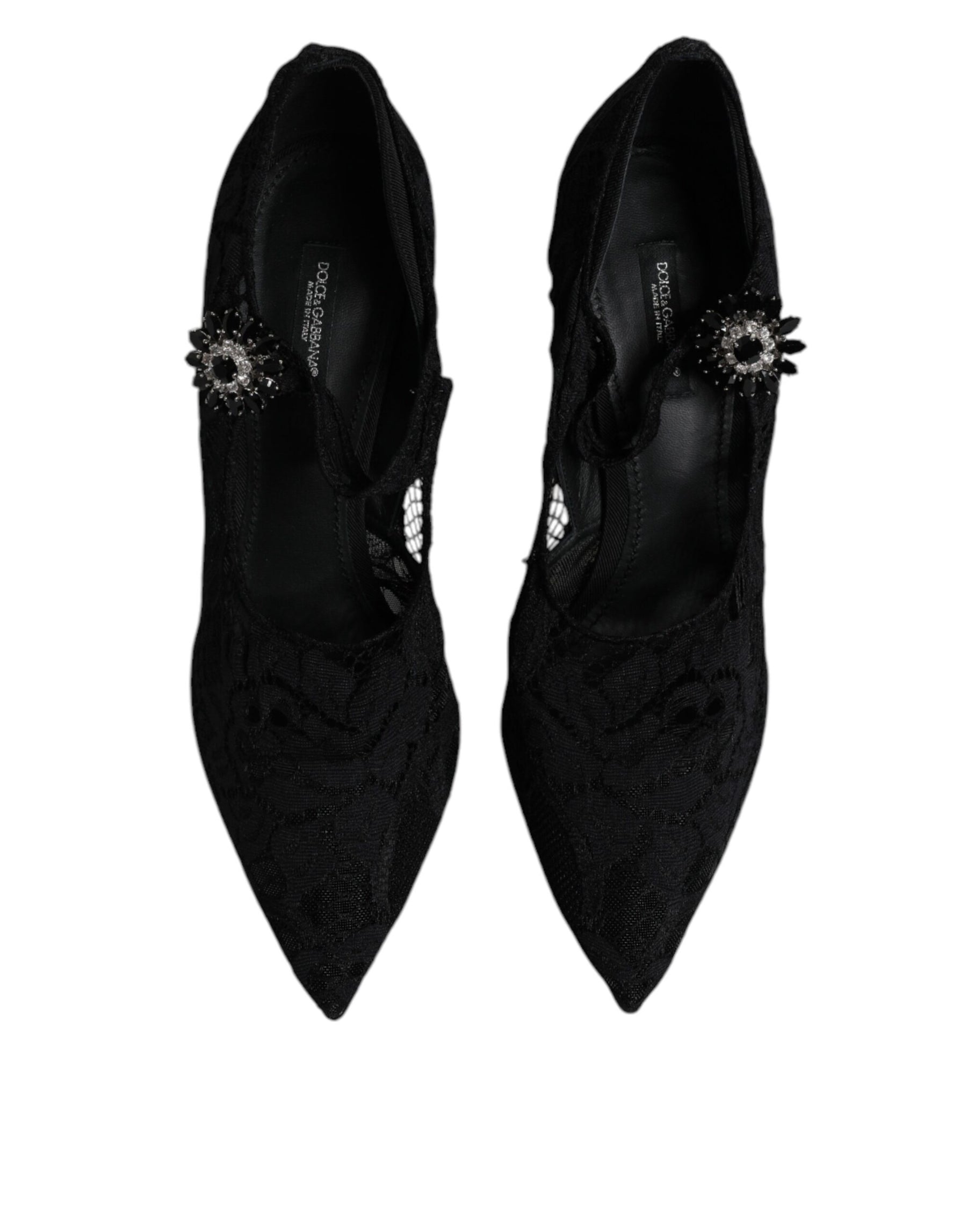 Dolce & Gabbana Black Lace Crystals Mary Jane Pumps Shoes | Regal Royce
