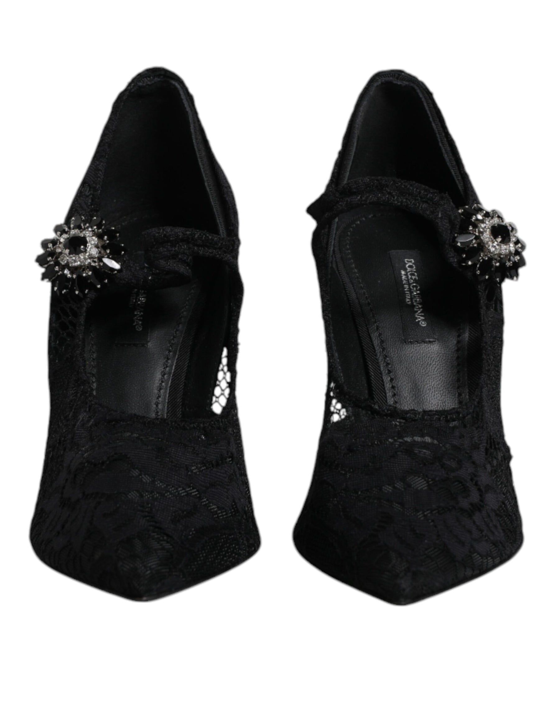 Dolce & Gabbana Black Lace Crystals Mary Jane Pumps Shoes | Regal Royce