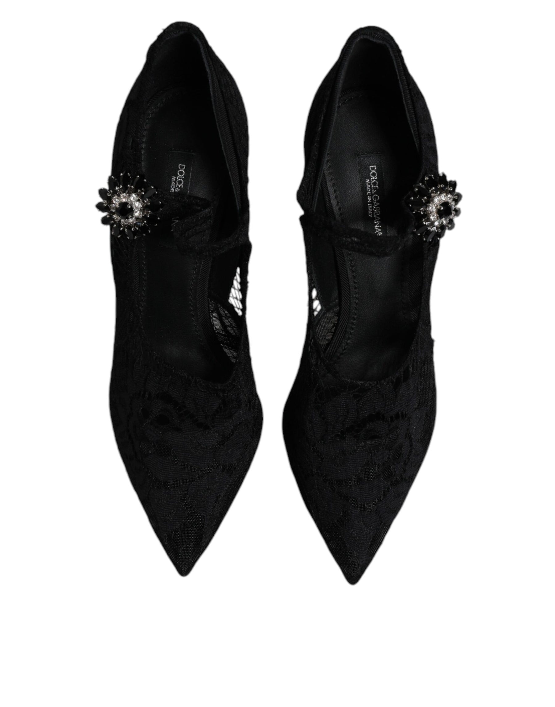 Dolce & Gabbana Black Lace Crystals Mary Jane Pumps Shoes | Regal Royce