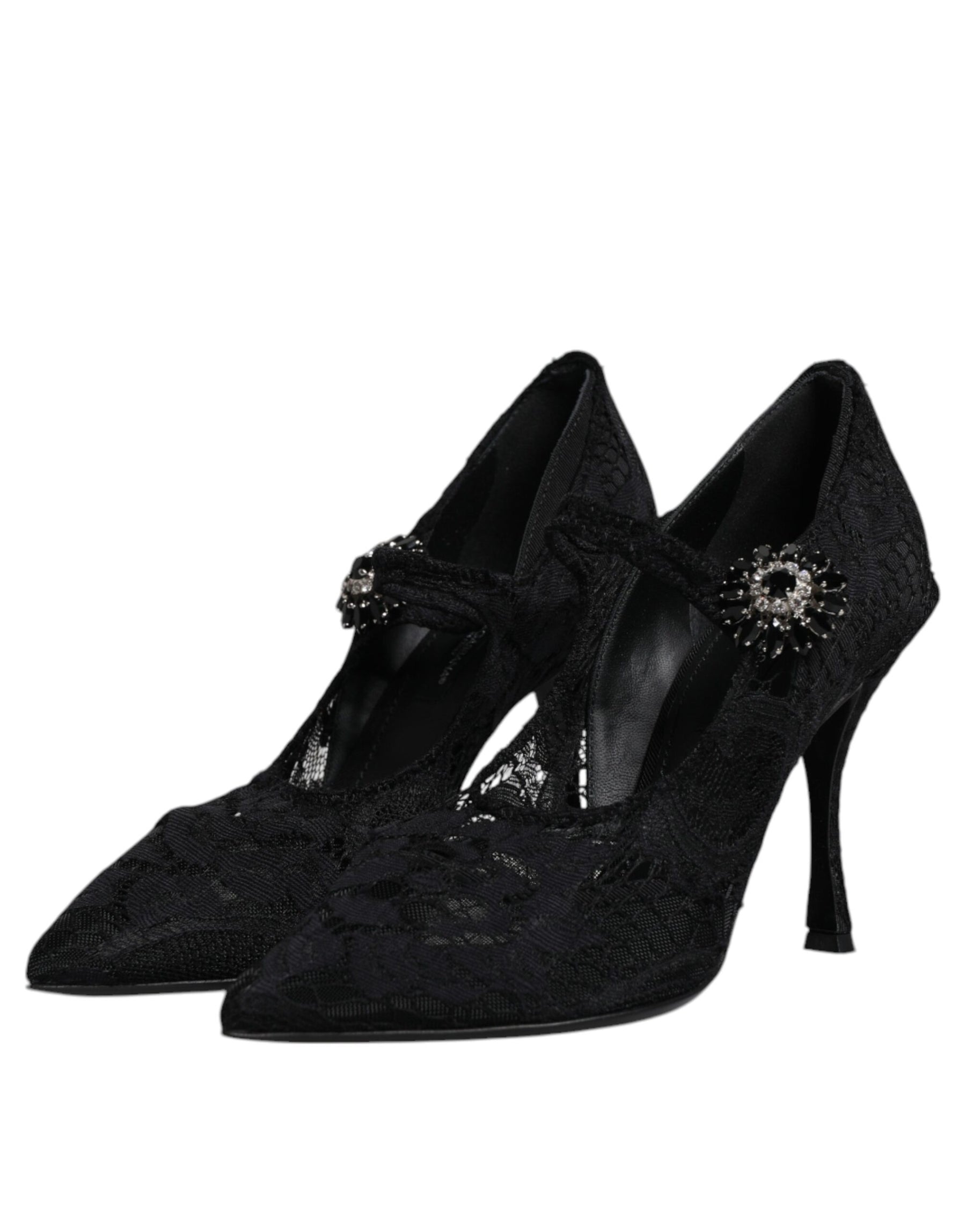 Dolce & Gabbana Black Lace Crystals Mary Jane Pumps Shoes | Regal Royce