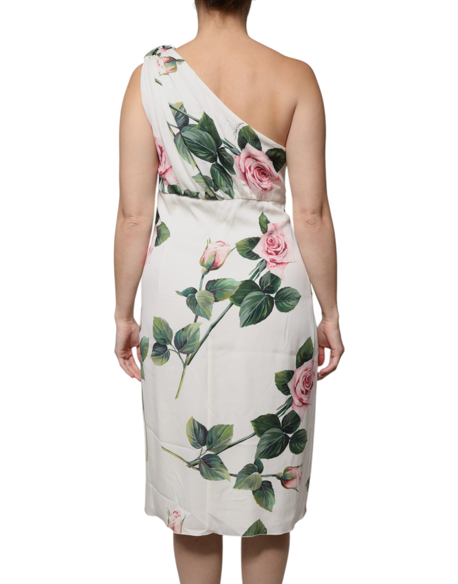 Dolce & Gabbana White Floral Silk One Shoulder Midi Dress | Regal Royce