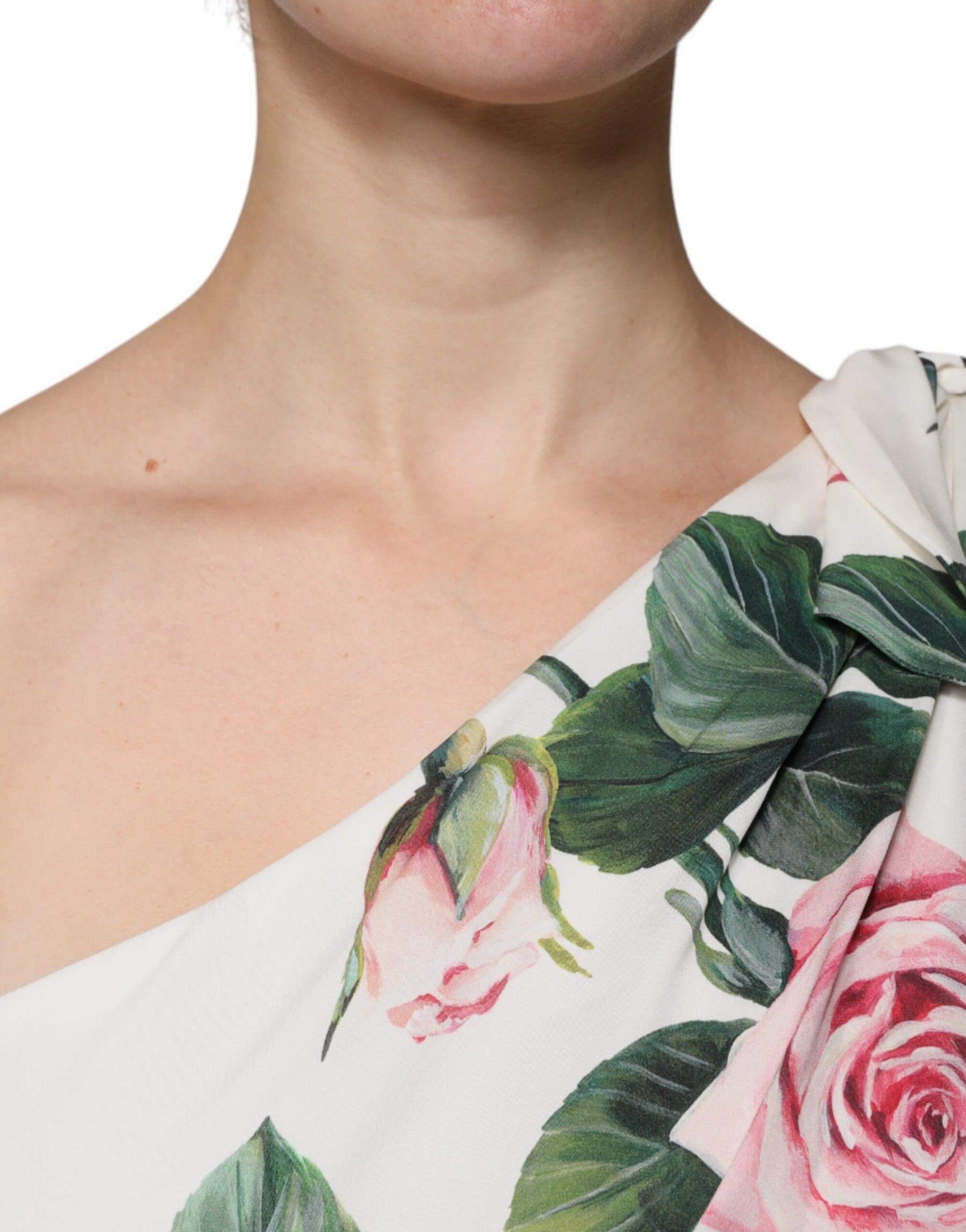 Dolce & Gabbana White Floral Silk One Shoulder Midi Dress | Regal Royce