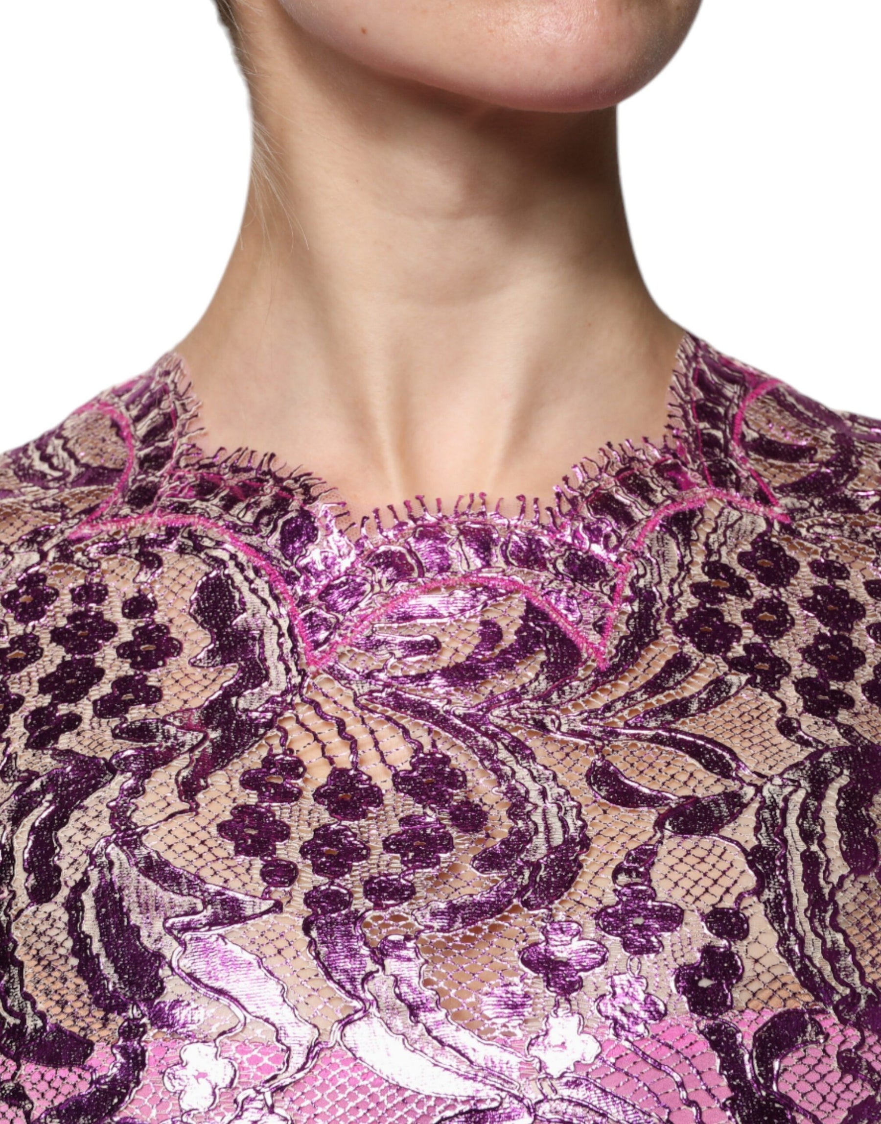 Dolce & Gabbana Metallic Fuchsia Floral Sheath Mini Dress | Regal Royce