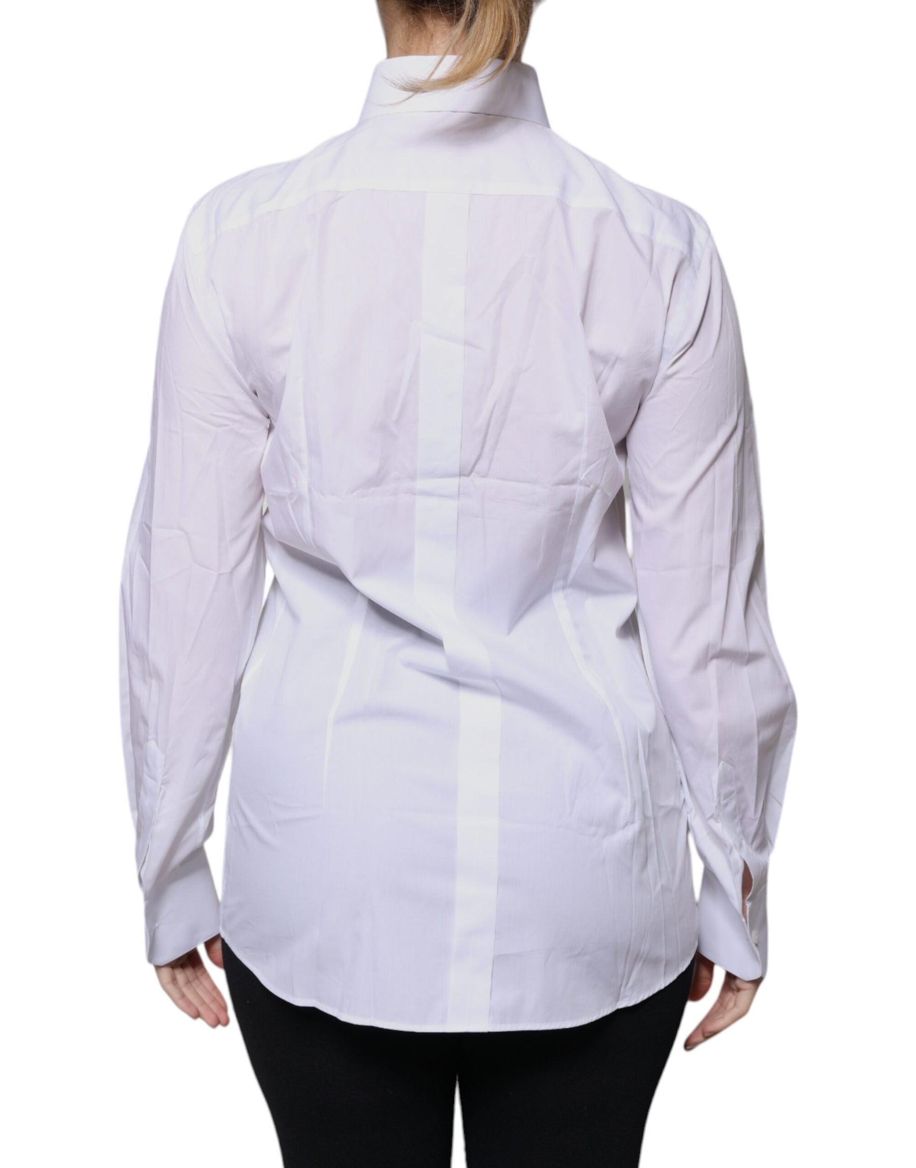 Dolce & Gabbana White Cotton Collared Long Sleeves Shirt Top | Regal Royce