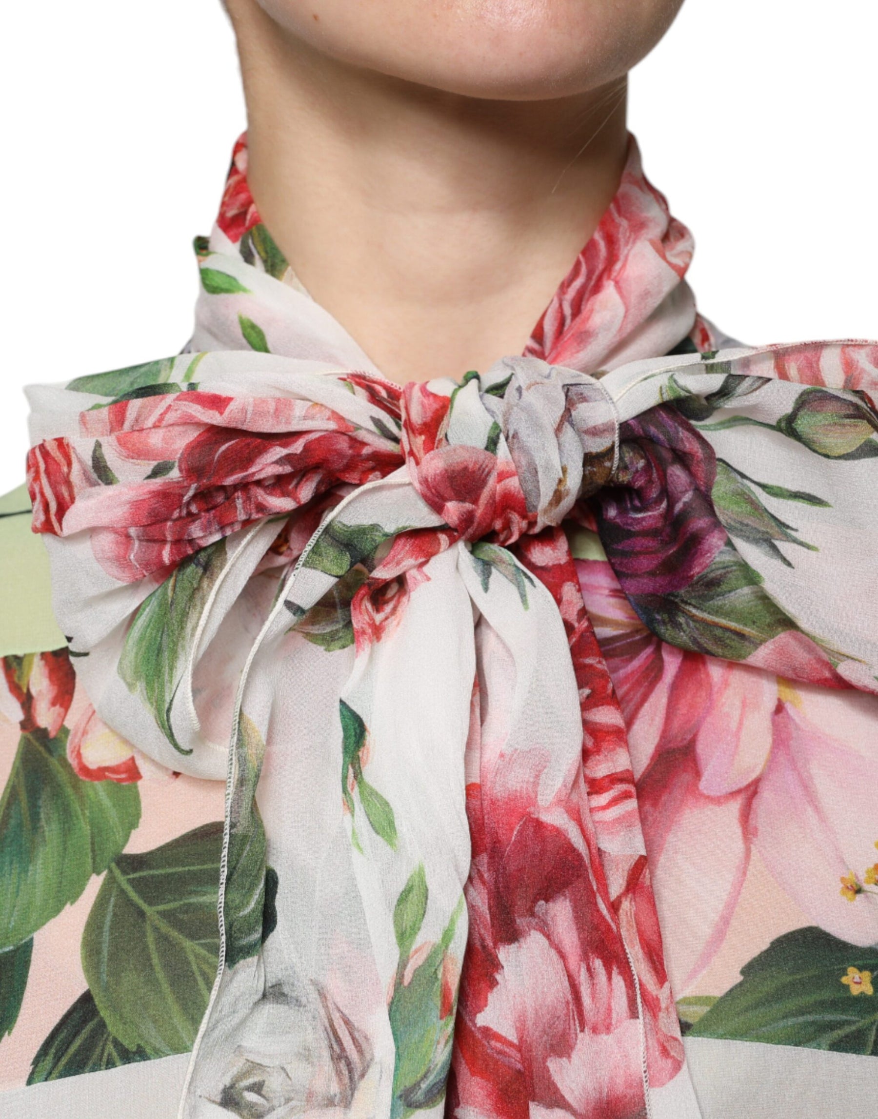 Dolce & Gabbana Multicolor Floral Patchwork Ascot Collar Top | Regal Royce