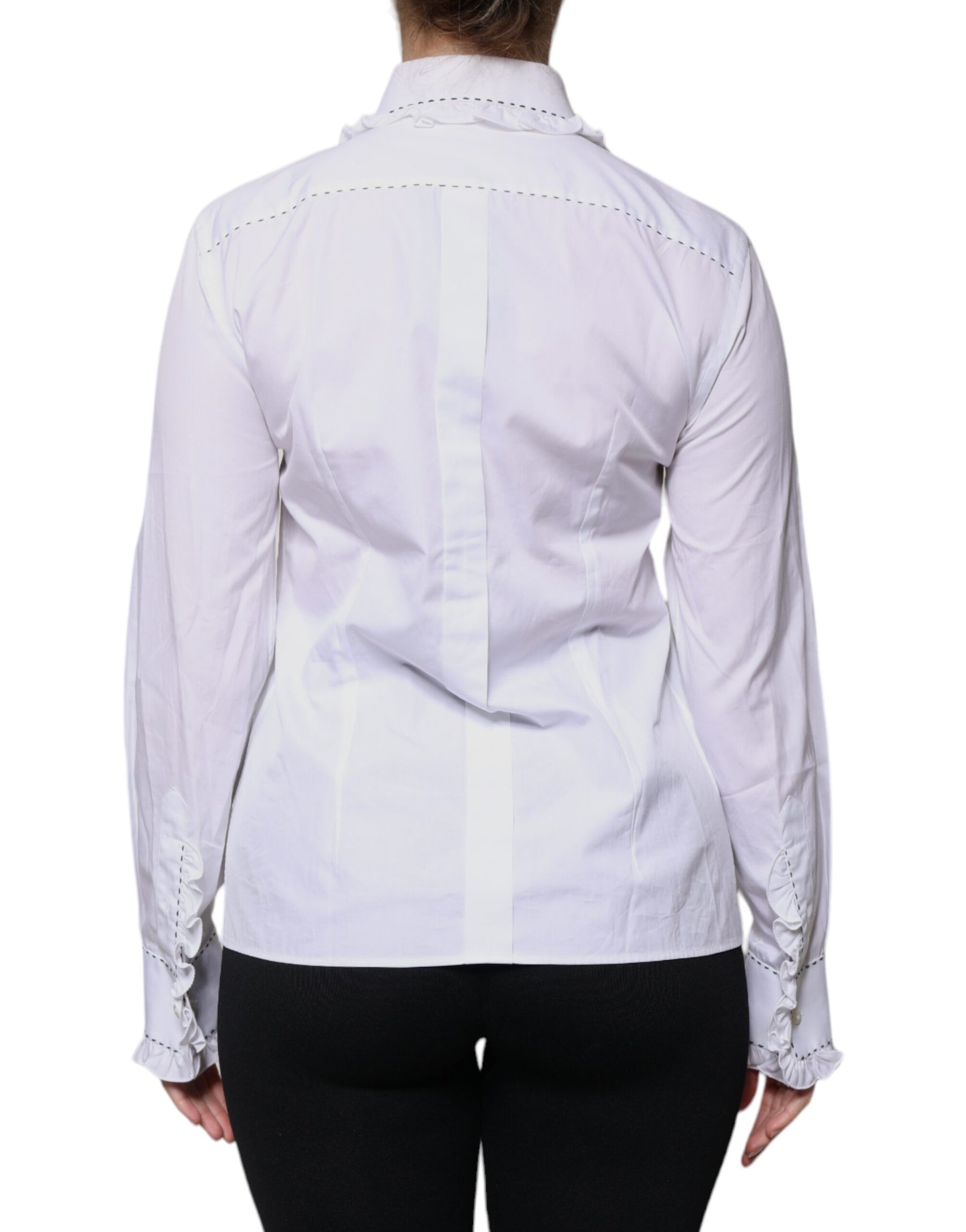 Dolce & Gabbana White Cotton Long Sleeves Ruffle Collar Top | Regal Royce