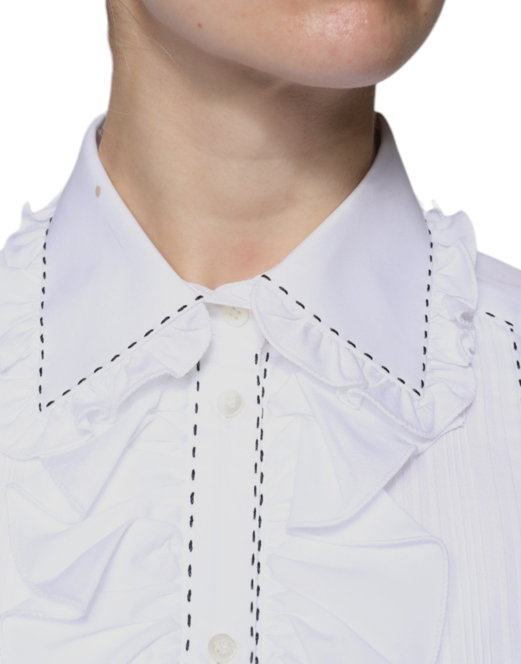 Dolce & Gabbana White Cotton Long Sleeves Ruffle Collar Top | Regal Royce