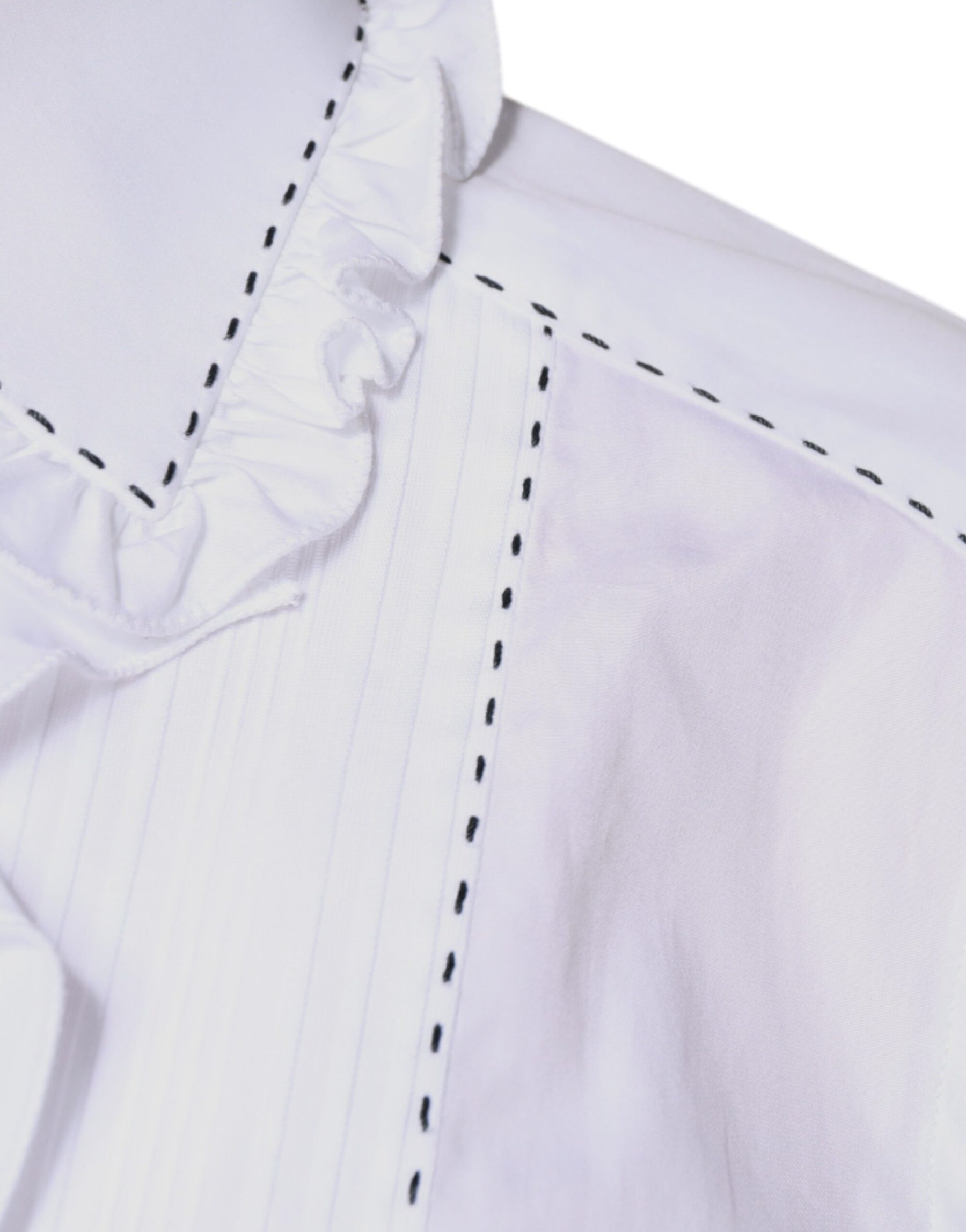 Dolce & Gabbana White Cotton Long Sleeves Ruffle Collar Top | Regal Royce
