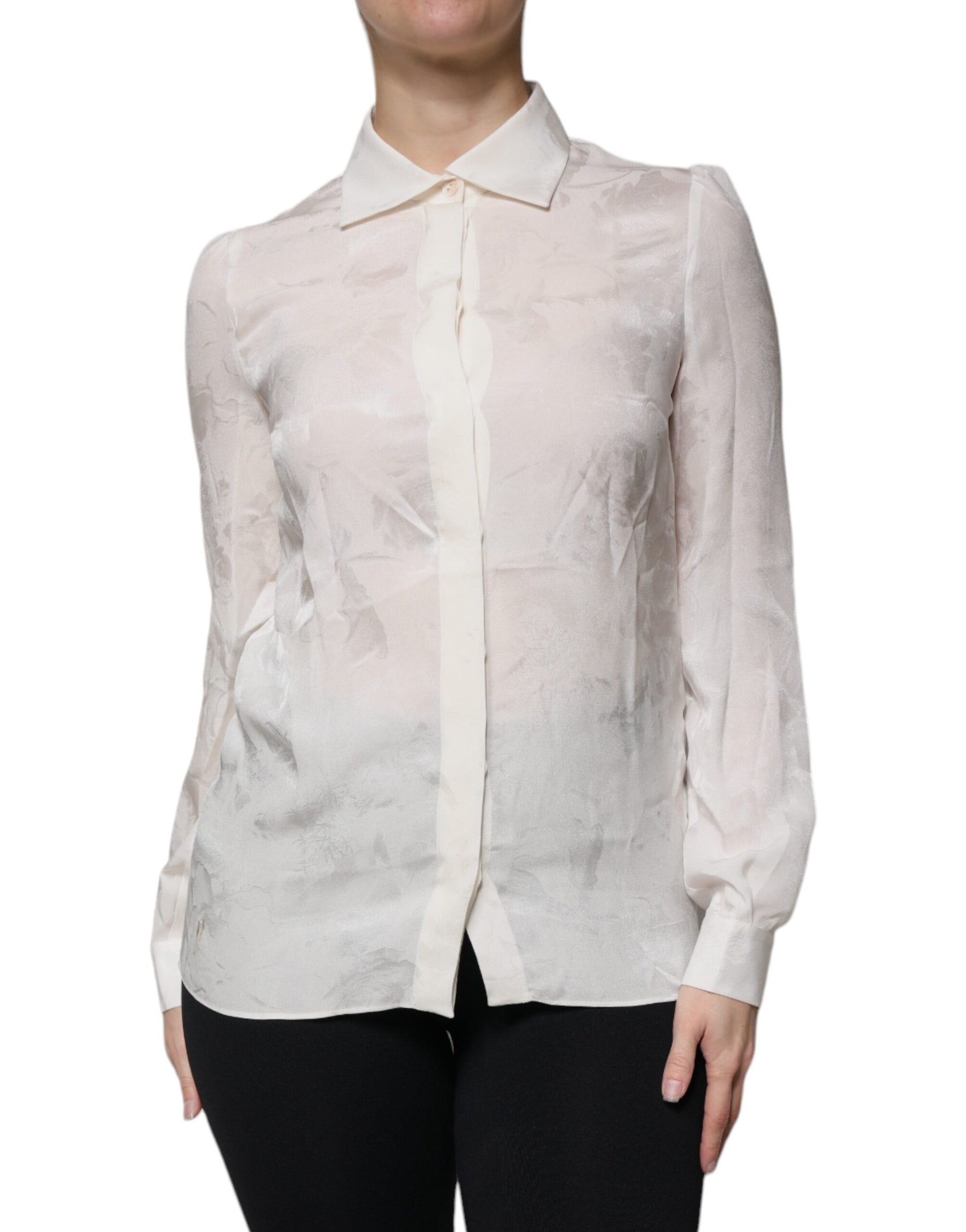 Dolce & Gabbana White Silk Collared Long Sleeves Shirt Top | Regal Royce