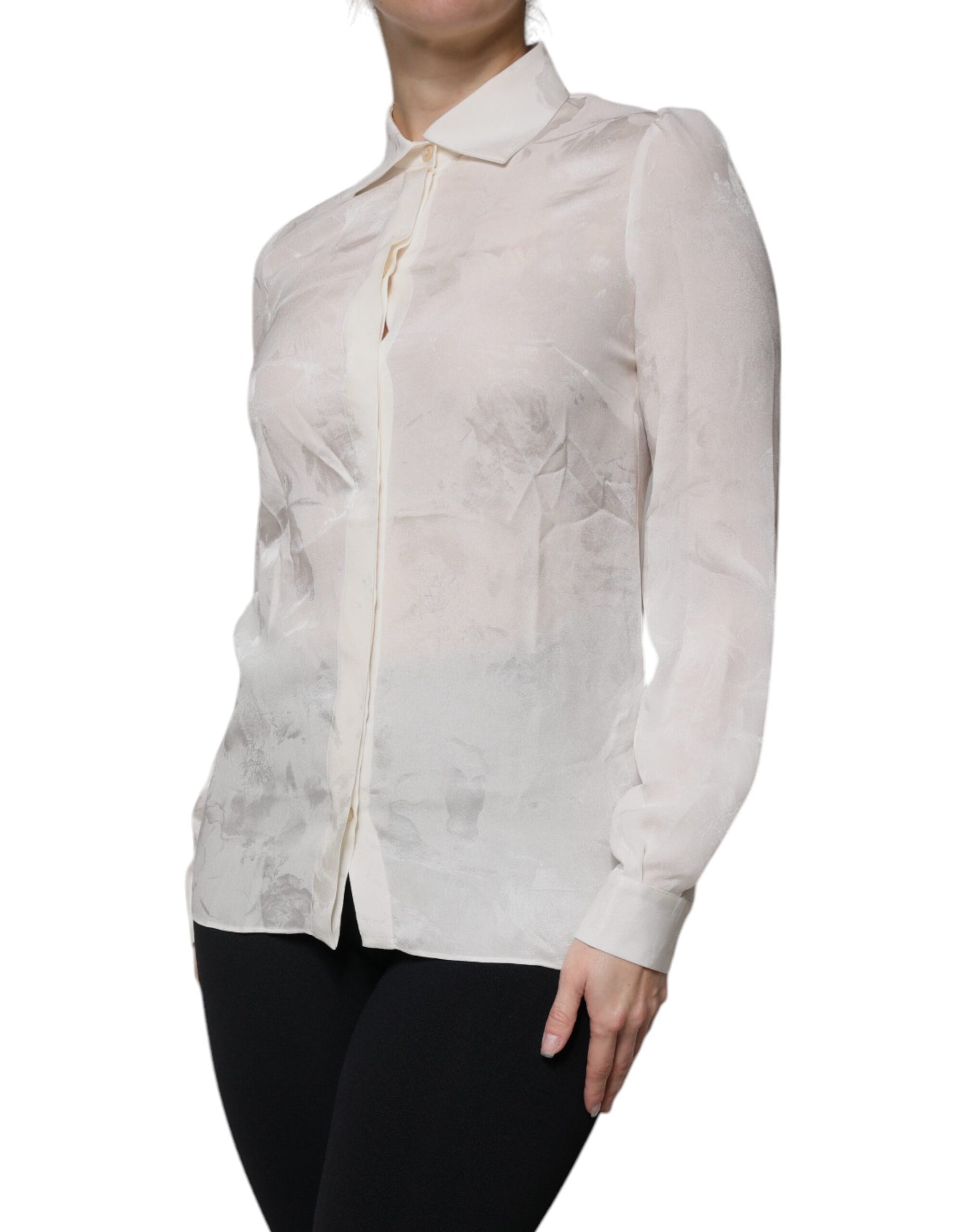 Dolce & Gabbana White Silk Collared Long Sleeves Shirt Top | Regal Royce