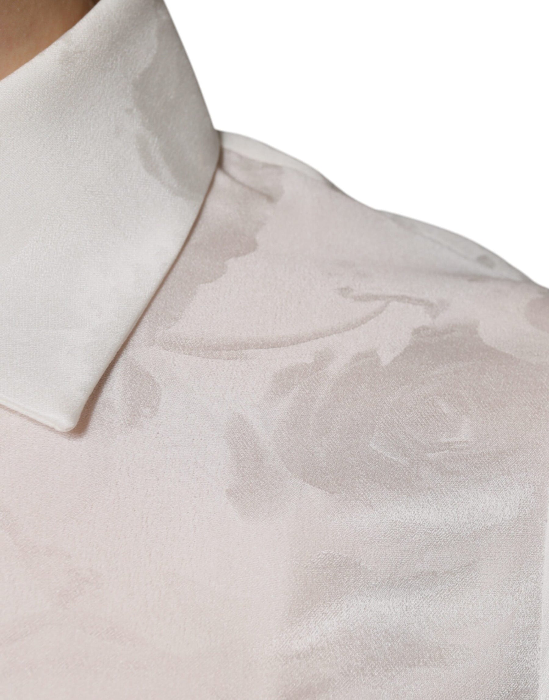 Dolce & Gabbana White Silk Collared Long Sleeves Shirt Top | Regal Royce