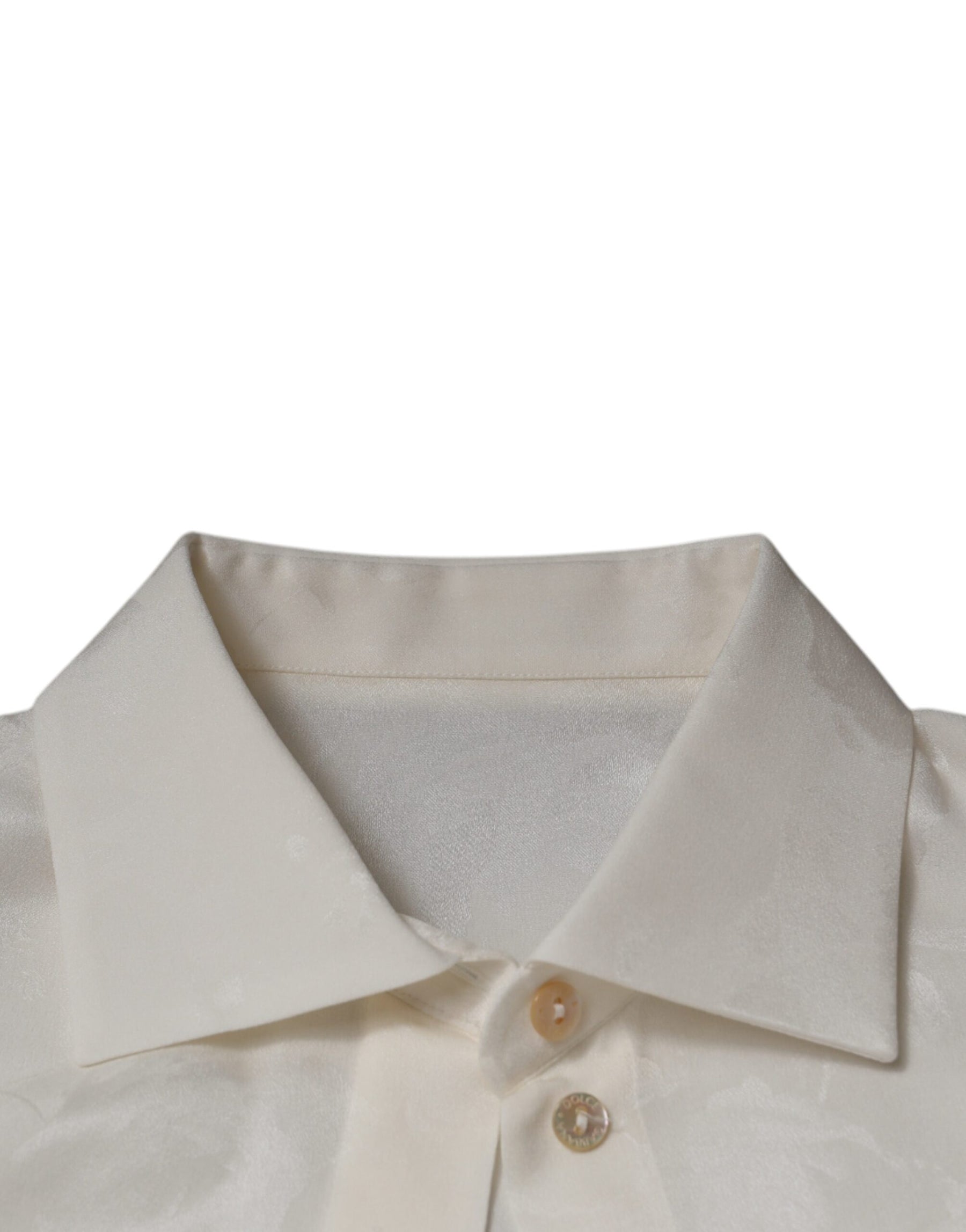 Dolce & Gabbana White Silk Collared Long Sleeves Shirt Top | Regal Royce