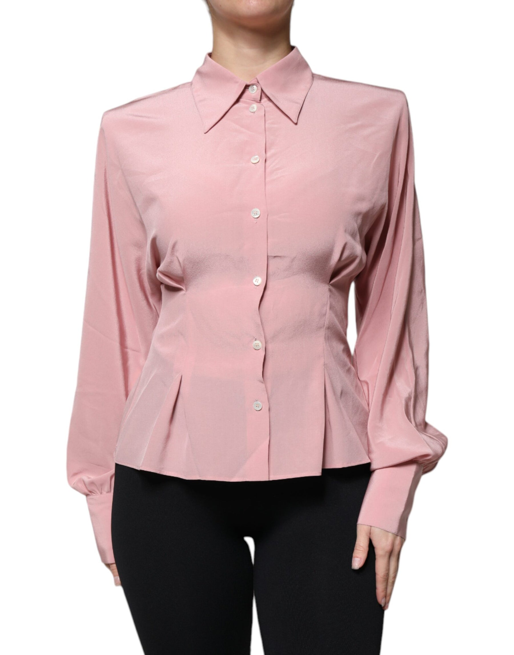 Dolce & Gabbana Pink Cotton Long Sleeves Collared Blouse Top | Regal Royce
