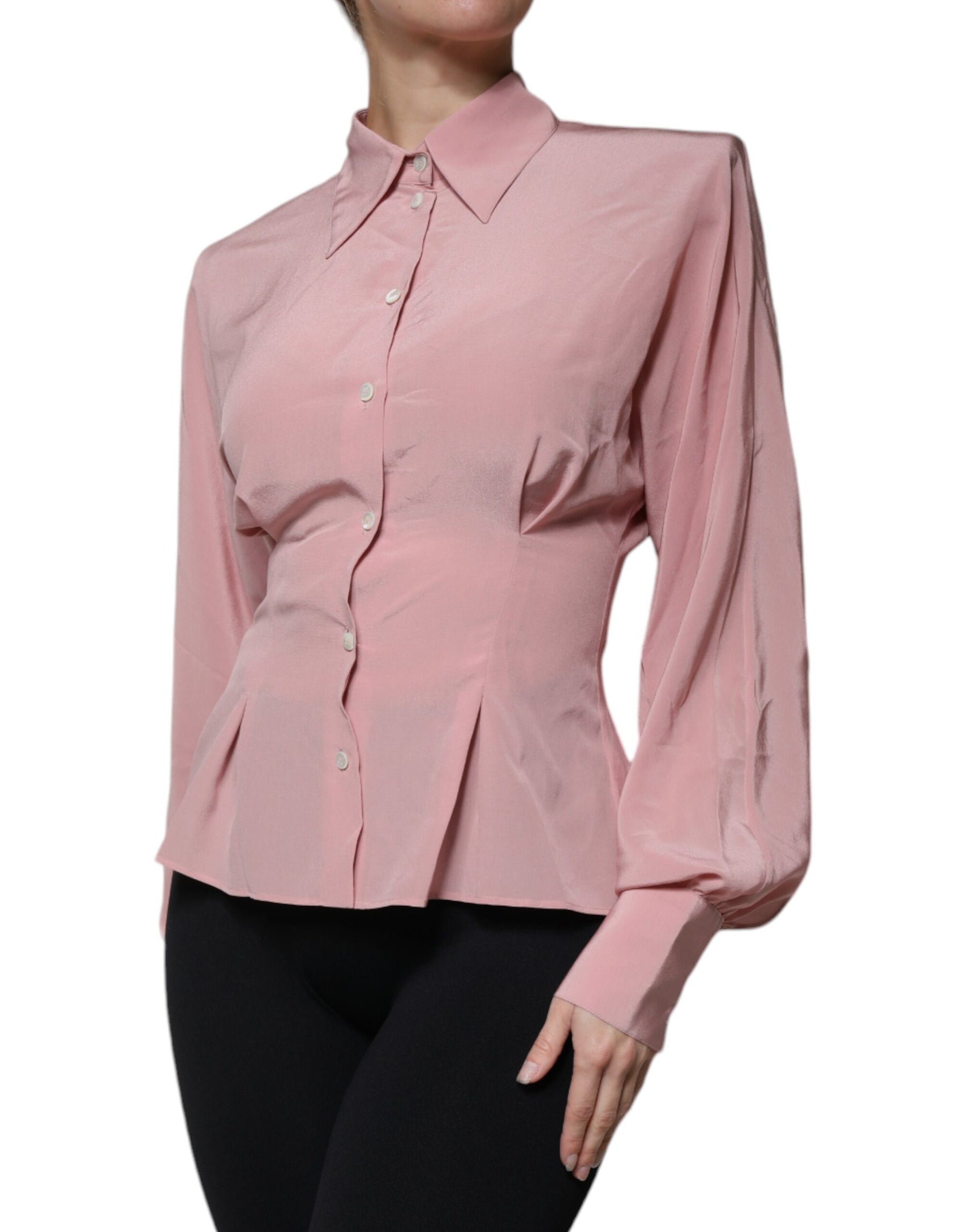 Dolce & Gabbana Pink Cotton Long Sleeves Collared Blouse Top | Regal Royce