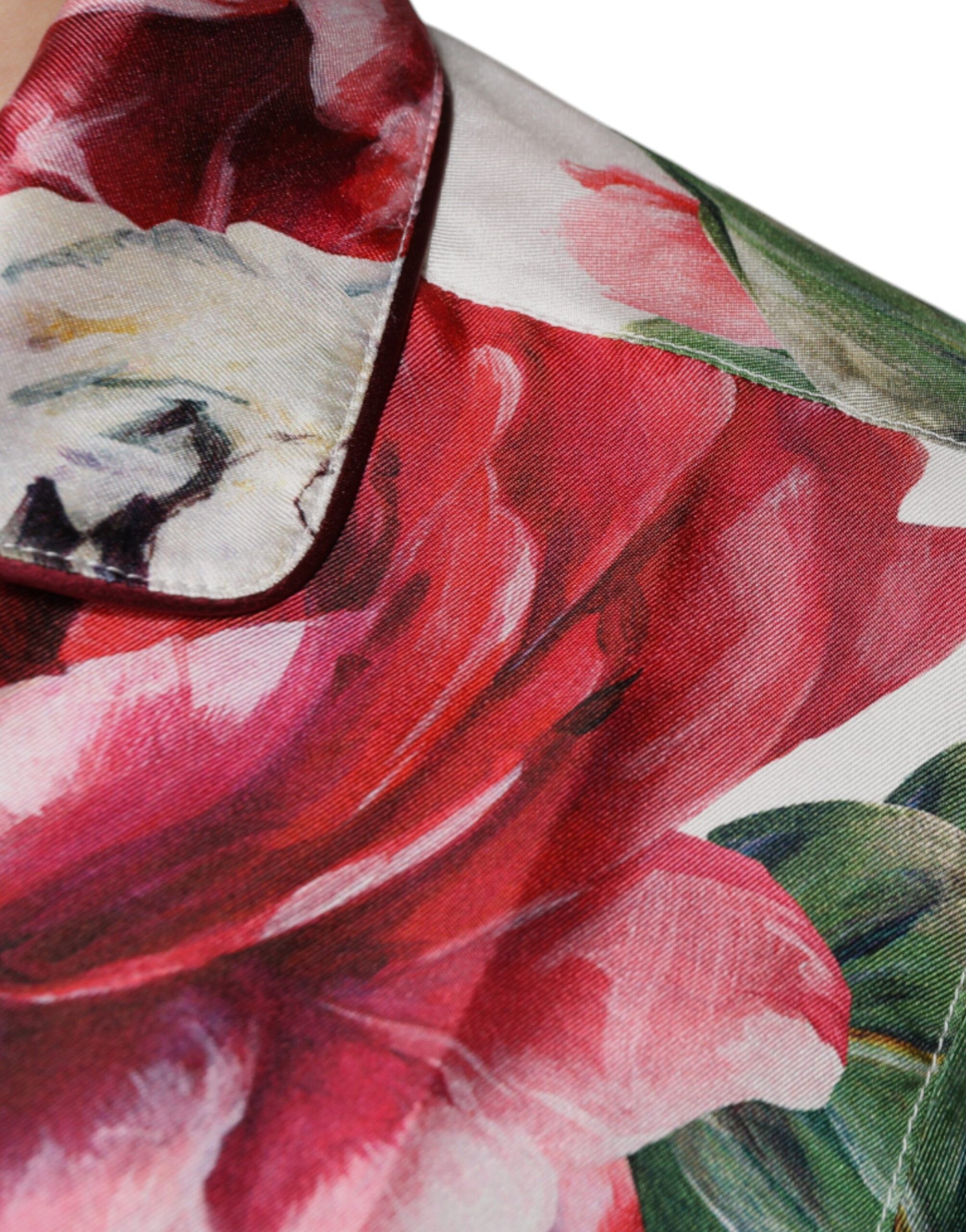 Dolce & Gabbana White Peony Silk Long Sleeves Collared Blouse Top | Regal Royce