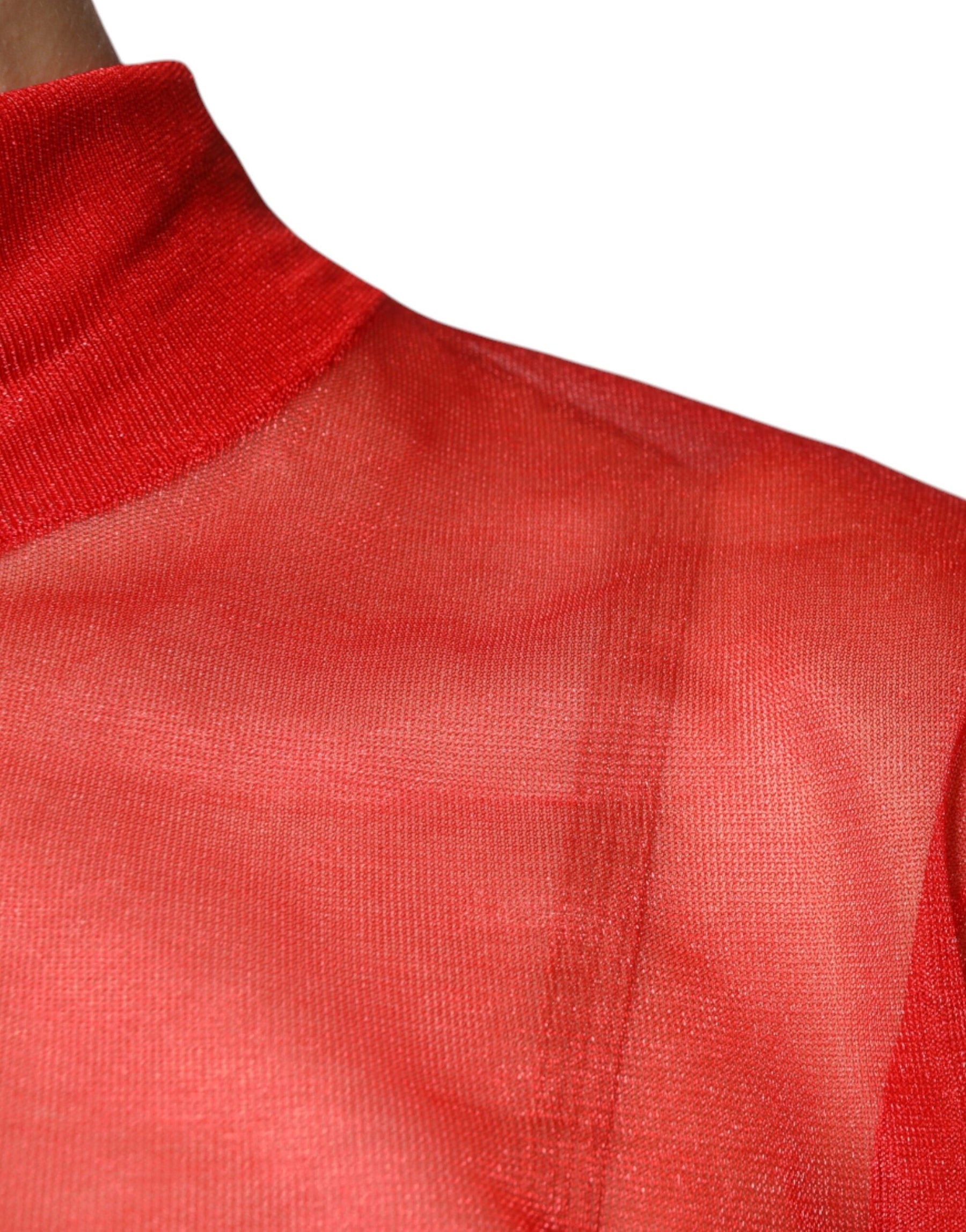 Dolce & Gabbana Red Mesh Turtleneck Long Sleeve Blouse Top | Regal Royce