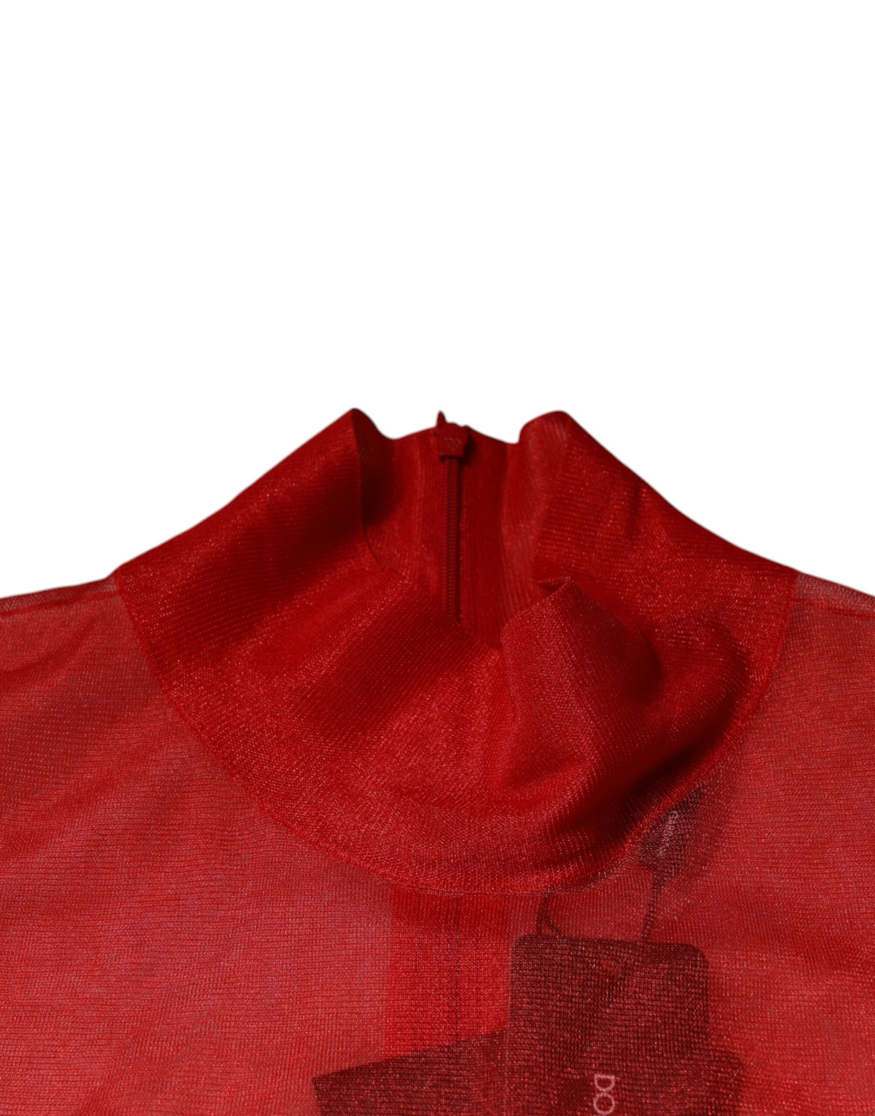 Dolce & Gabbana Red Mesh Turtleneck Long Sleeve Blouse Top | Regal Royce