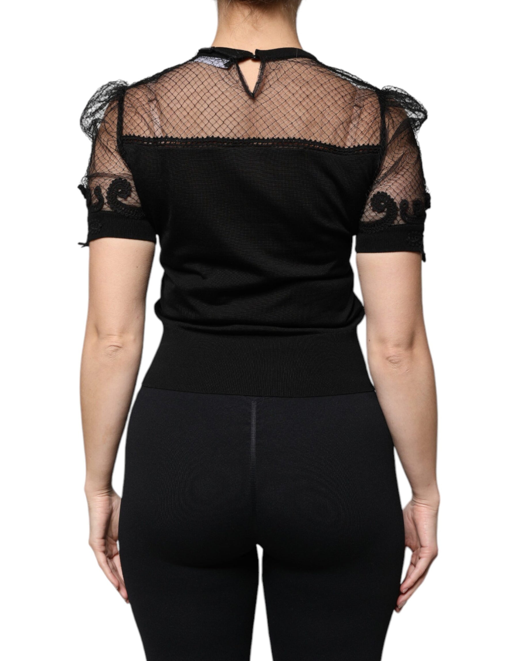 Dolce & Gabbana Black Floral Lace Short Sleeves Blouse Top | Regal Royce