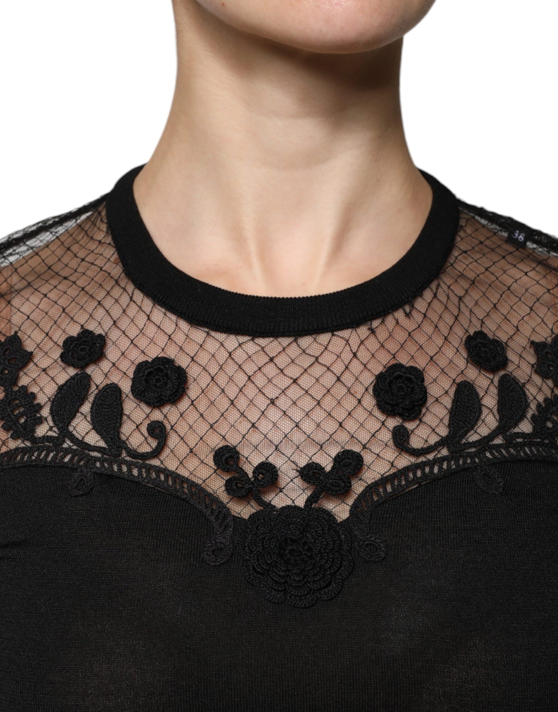Dolce & Gabbana Black Floral Lace Short Sleeves Blouse Top | Regal Royce