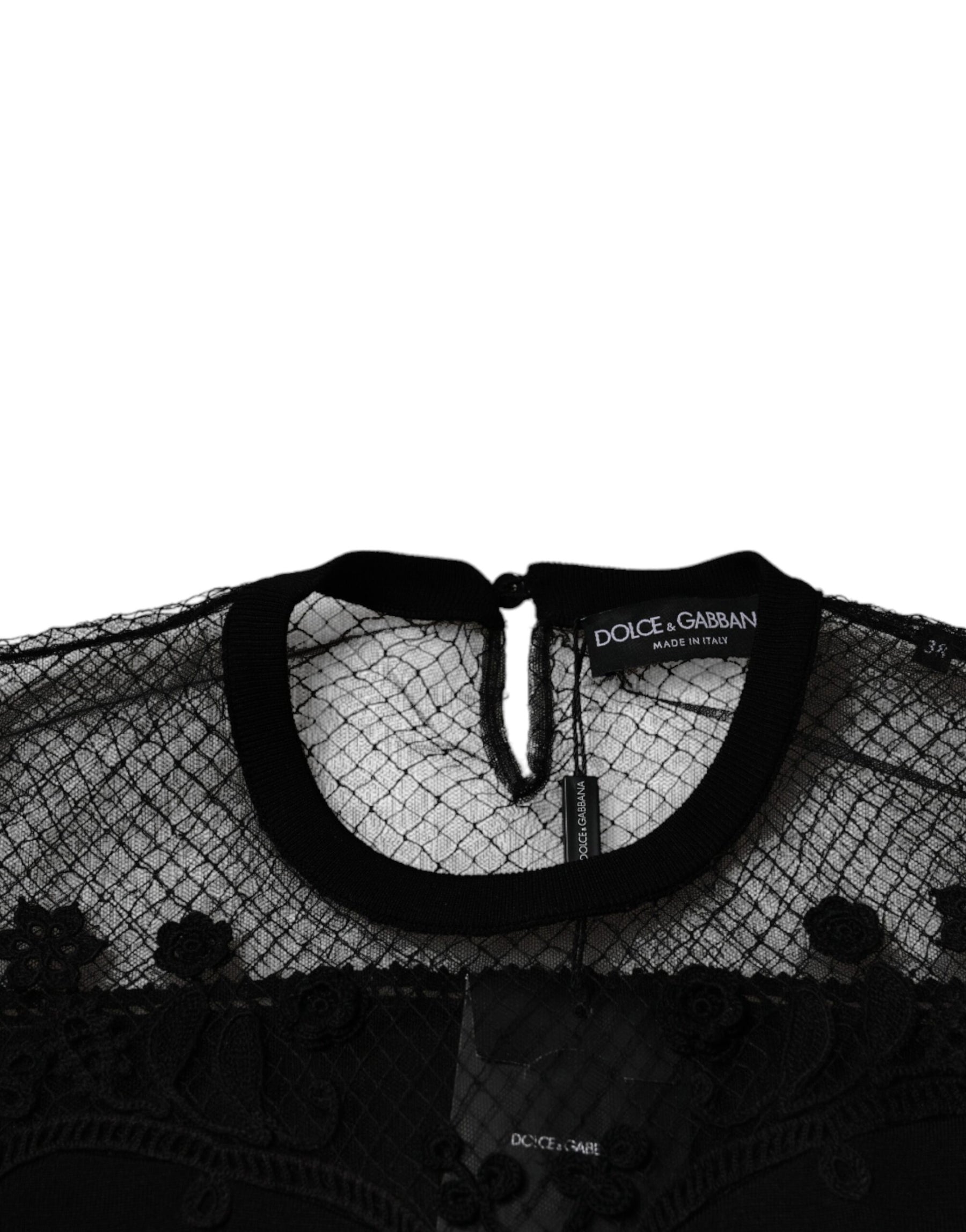 Dolce & Gabbana Black Floral Lace Short Sleeves Blouse Top | Regal Royce