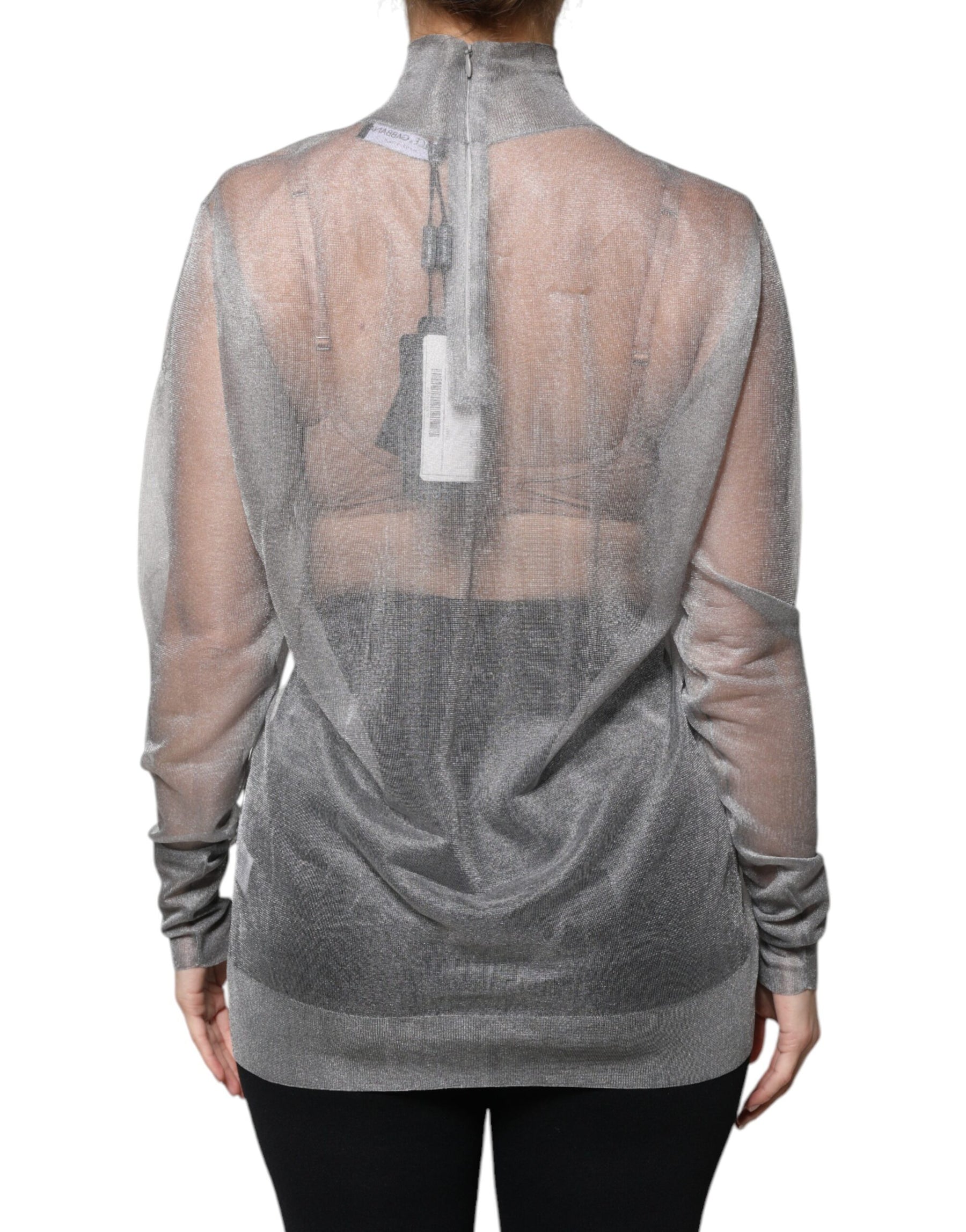 Dolce & Gabbana Grey Mesh Turtleneck Long Sleeve Blouse Top | Regal Royce