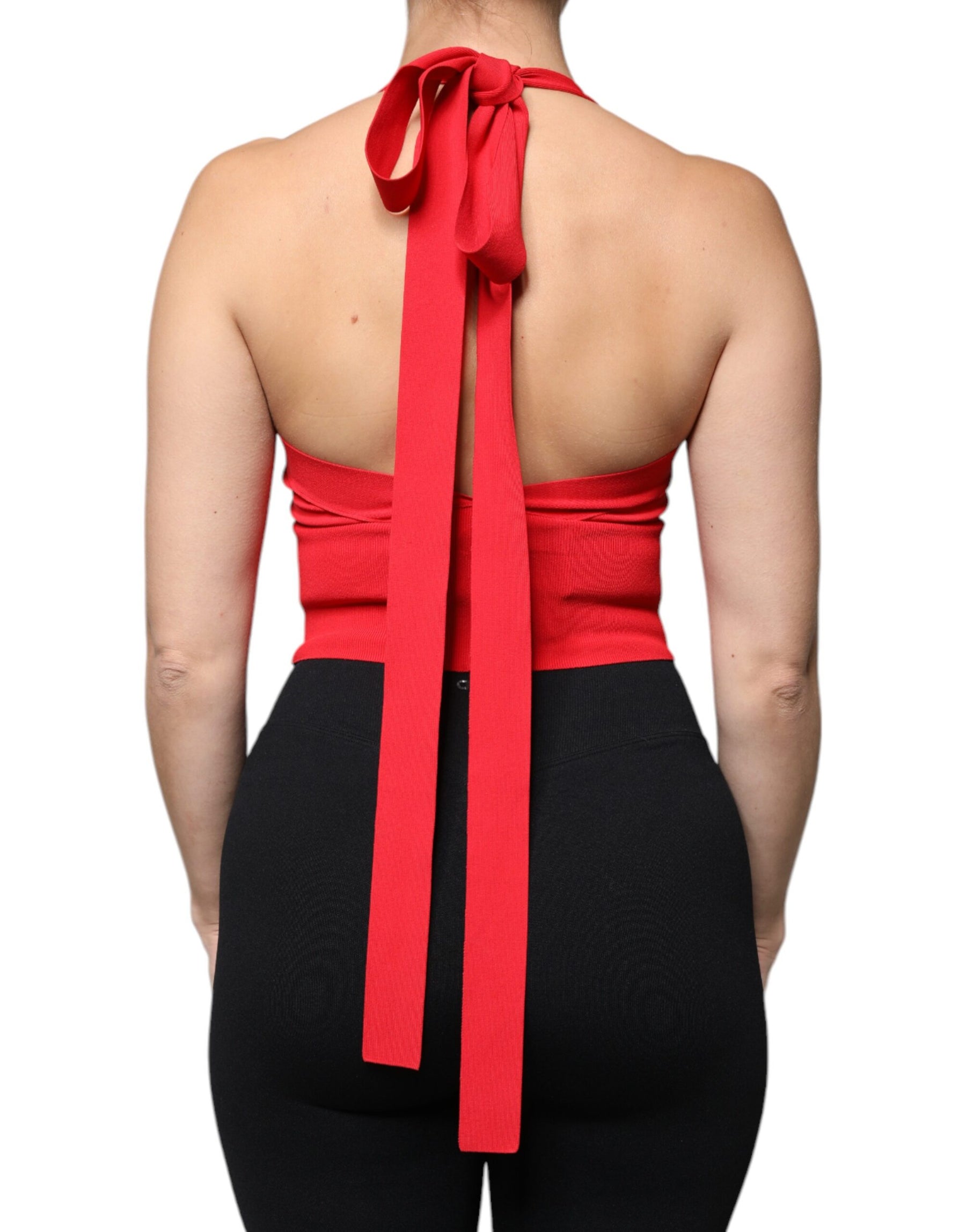 Dolce & Gabbana Red Viscose Sleeveless Halter Cropped Tank Top | Regal Royce