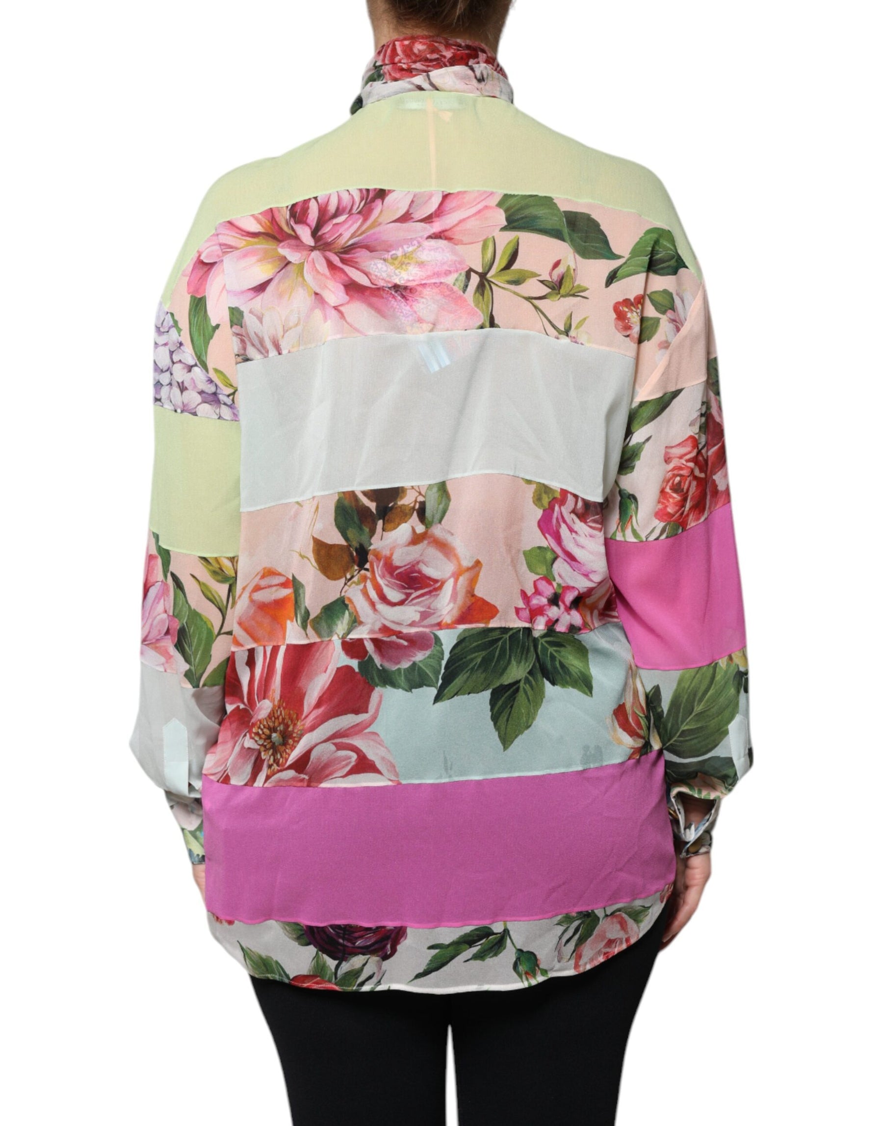 Dolce & Gabbana Multicolor Floral Patchwork Ascot Collar Top | Regal Royce