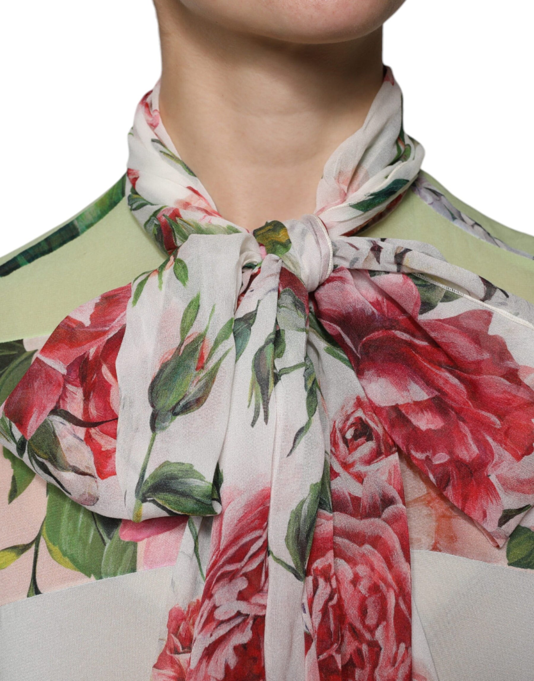 Dolce & Gabbana Multicolor Floral Patchwork Ascot Collar Top | Regal Royce