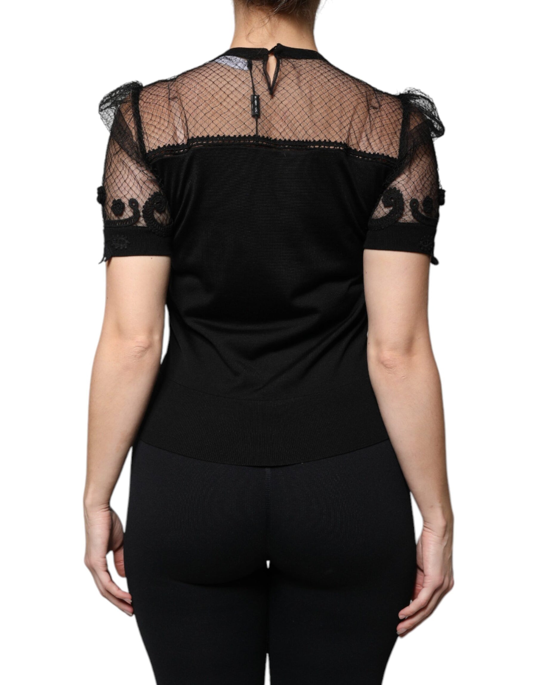 Dolce & Gabbana Black Floral Lace Short Sleeves Blouse Top | Regal Royce