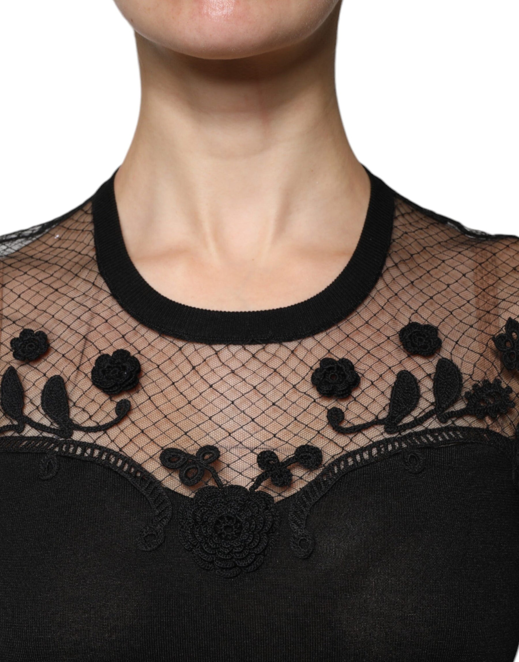 Dolce & Gabbana Black Floral Lace Short Sleeves Blouse Top | Regal Royce