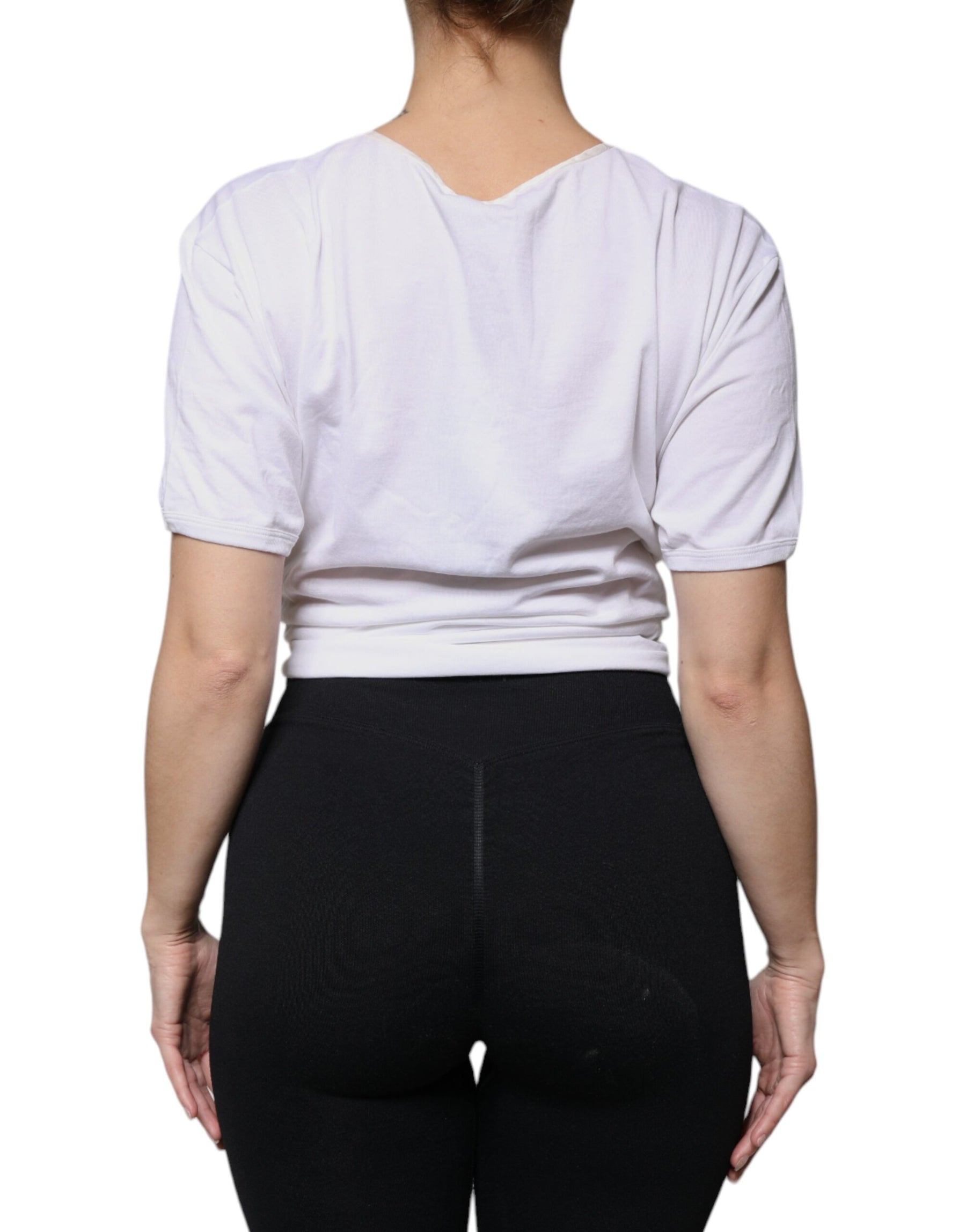 Dolce & Gabbana White Cotton Silk Round Neck Wrap Blouse Top | Regal Royce