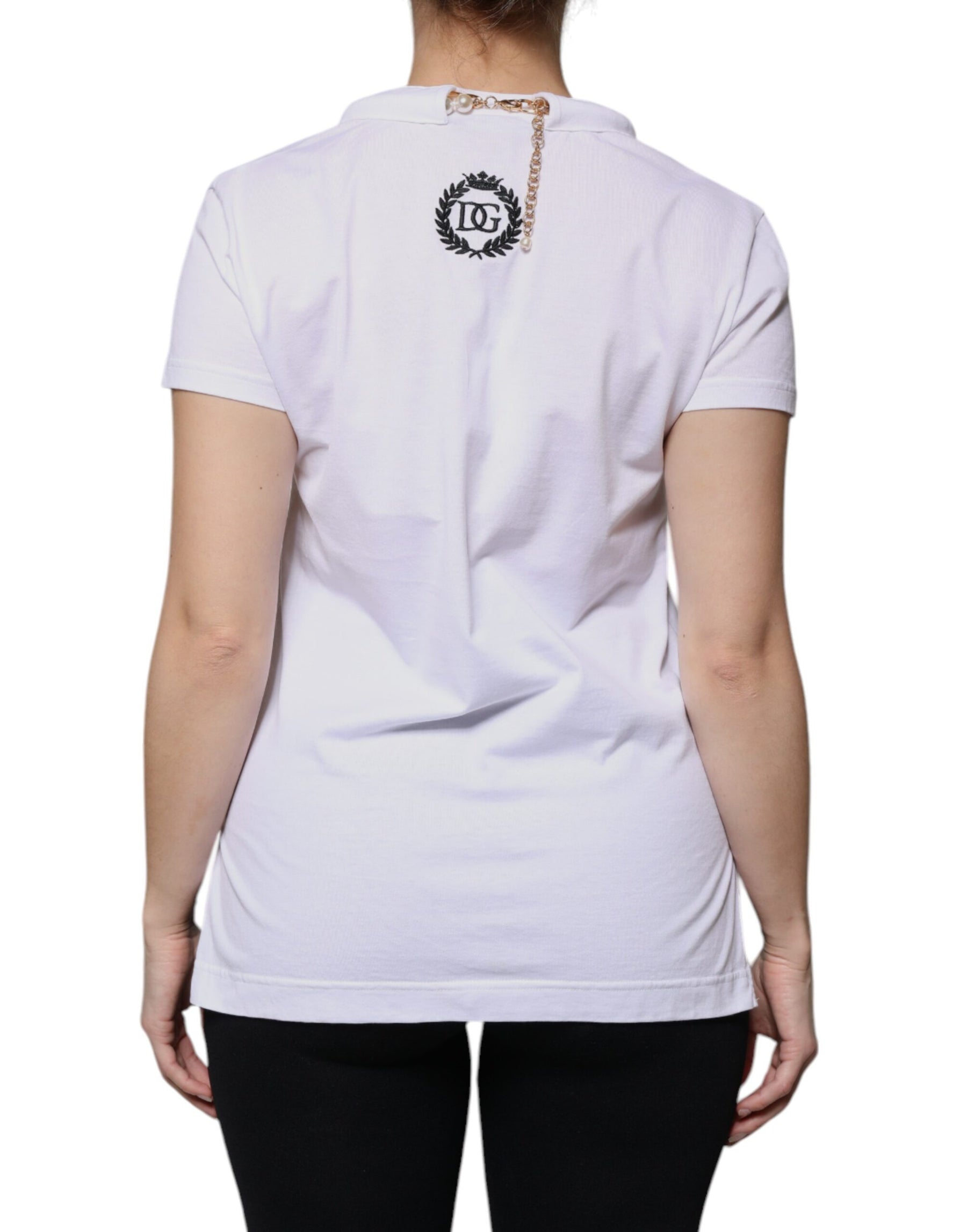 Dolce & Gabbana White Cotton Necklace Chain Short Sleeves T-shirt | Regal Royce