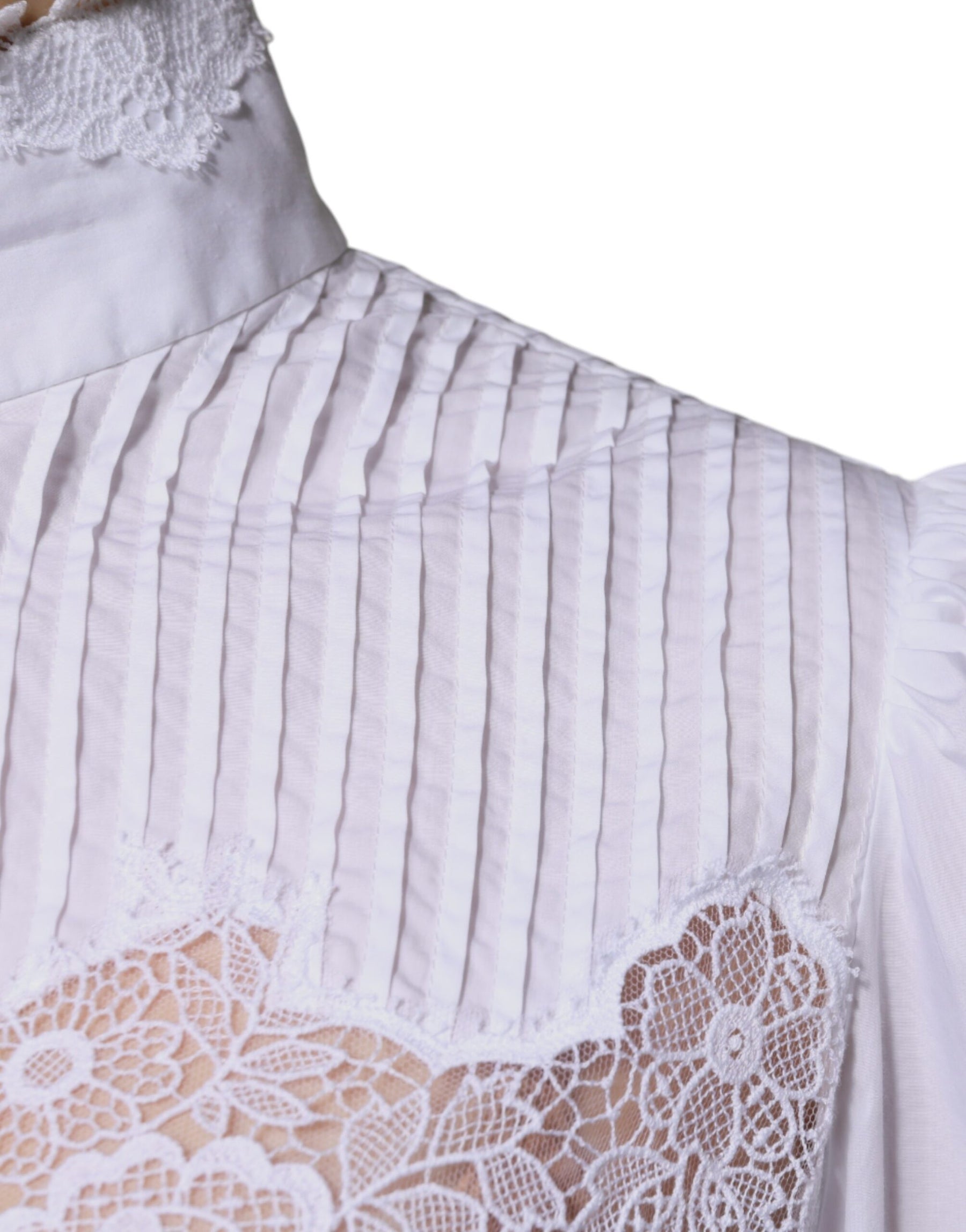 Dolce & Gabbana White Cotton Lace Trim Turtleneck Blouse Top | Regal Royce