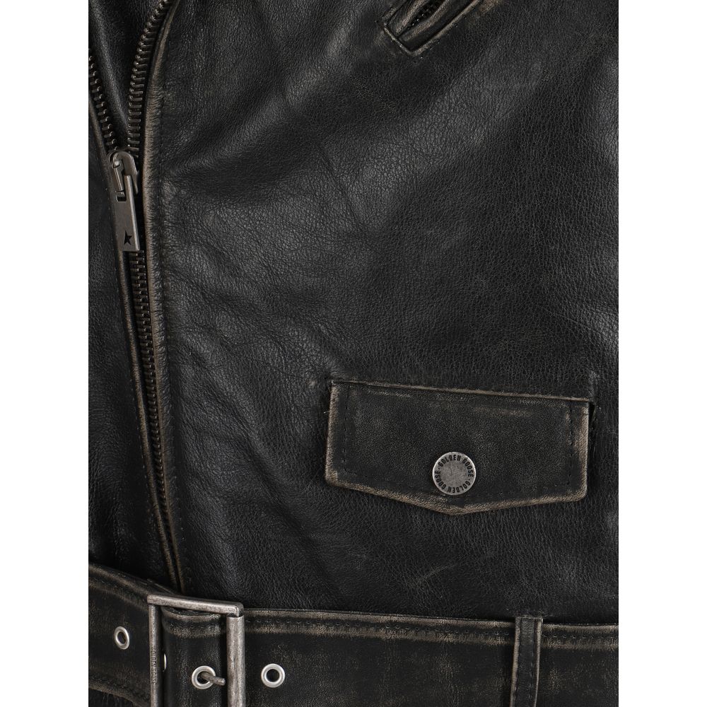 Golden Goose Brown Calf Leather Bos Taurus Biker Jacket | Regal Royce