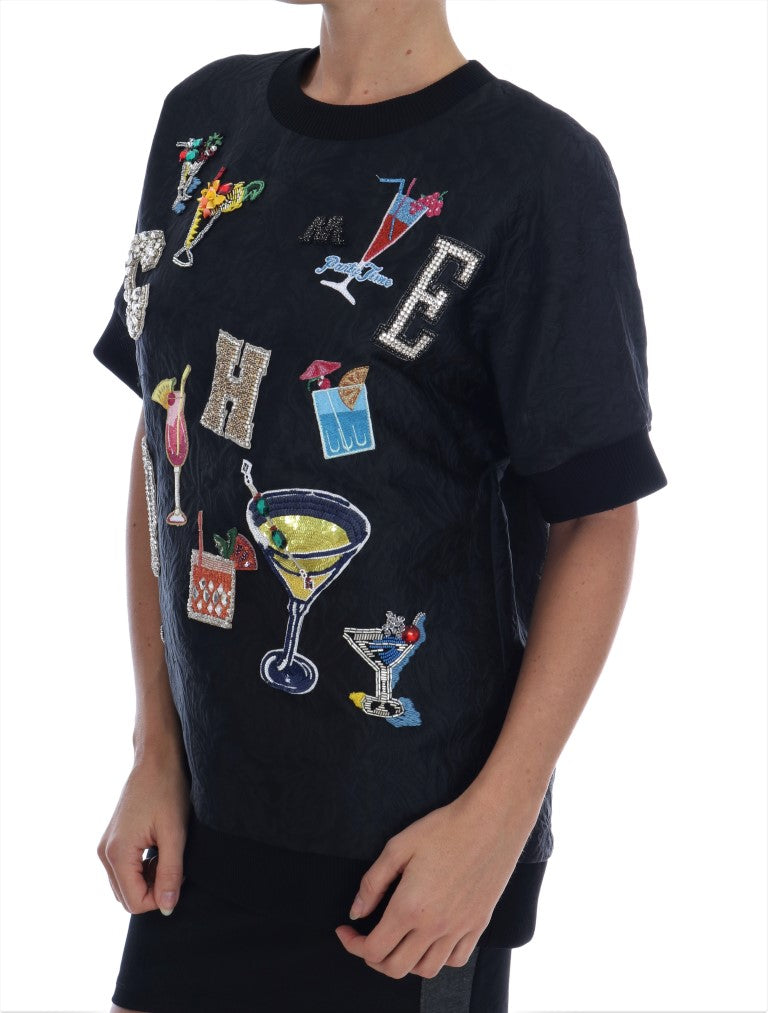 Dolce & Gabbana Black Brocade Cocktail Crystal Sweater | Regal Royce