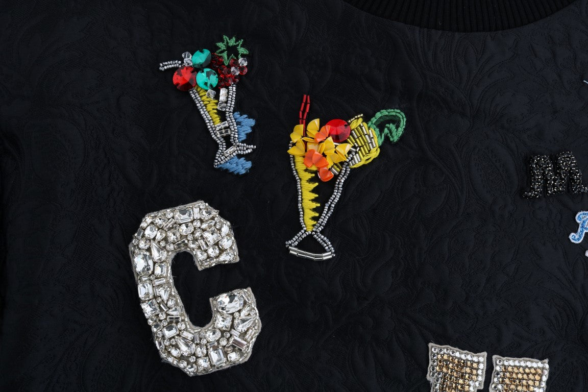 Dolce & Gabbana Black Brocade Cocktail Crystal Sweater | Regal Royce
