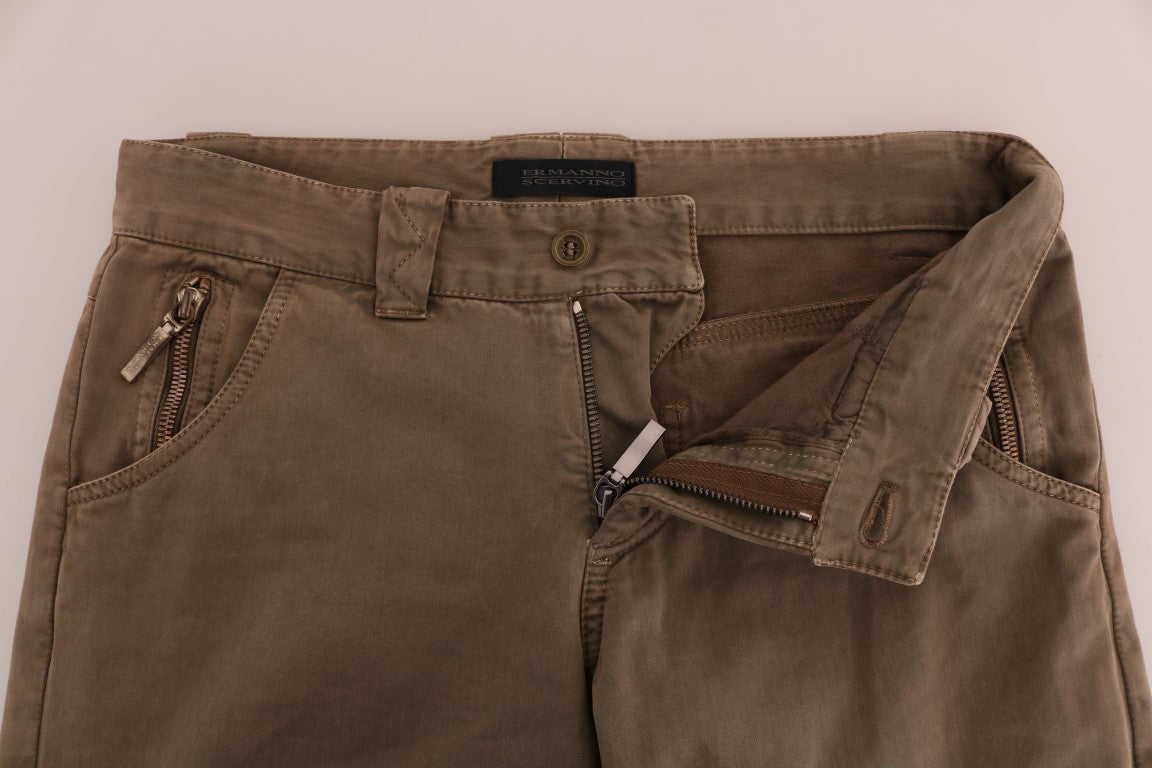 Ermanno Scervino Brown Cotton Casual Slim Fit Pants | Regal Royce